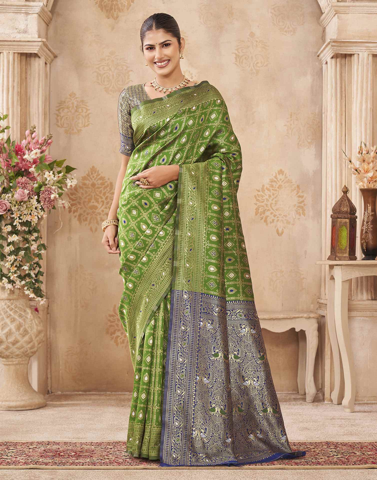 Mehandi Green Silk Woven Banarasi Saree