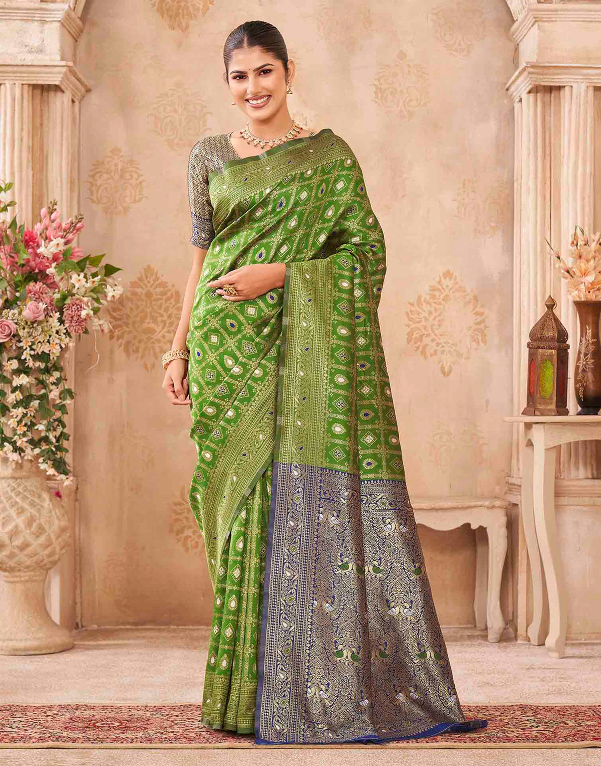 Mehandi Green Silk Woven Banarasi Saree