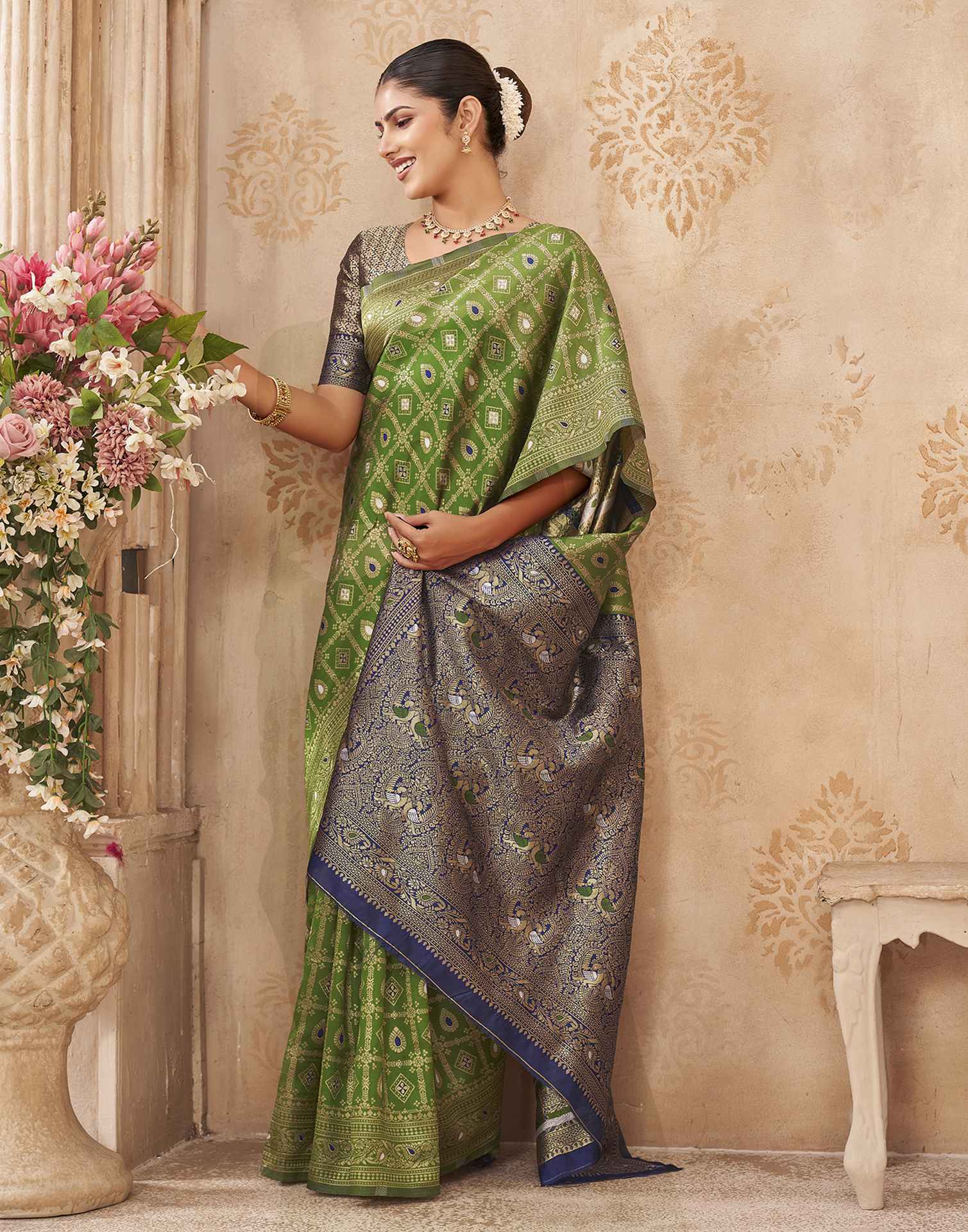 Mehandi Green Silk Woven Banarasi Saree