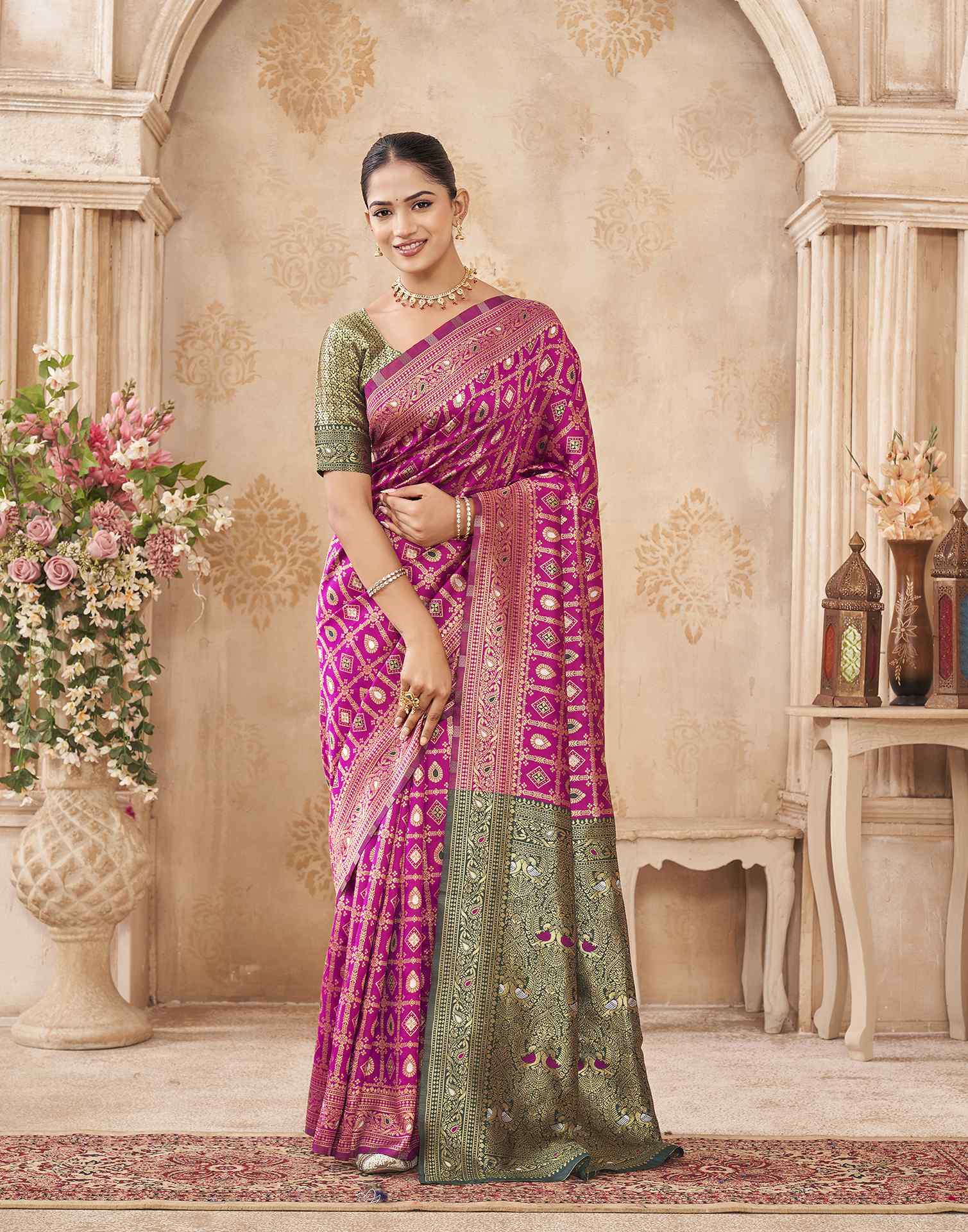 Pink Silk Woven Banarasi Saree