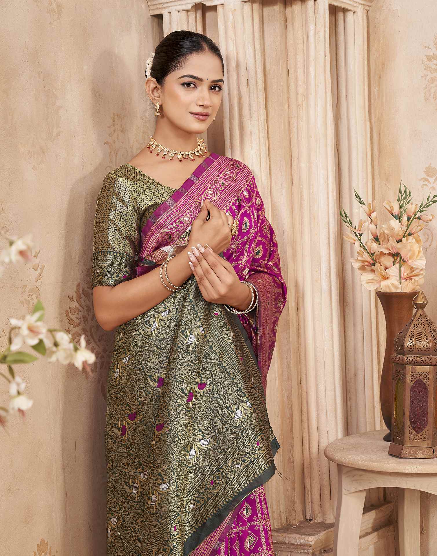 Pink Silk Woven Banarasi Saree