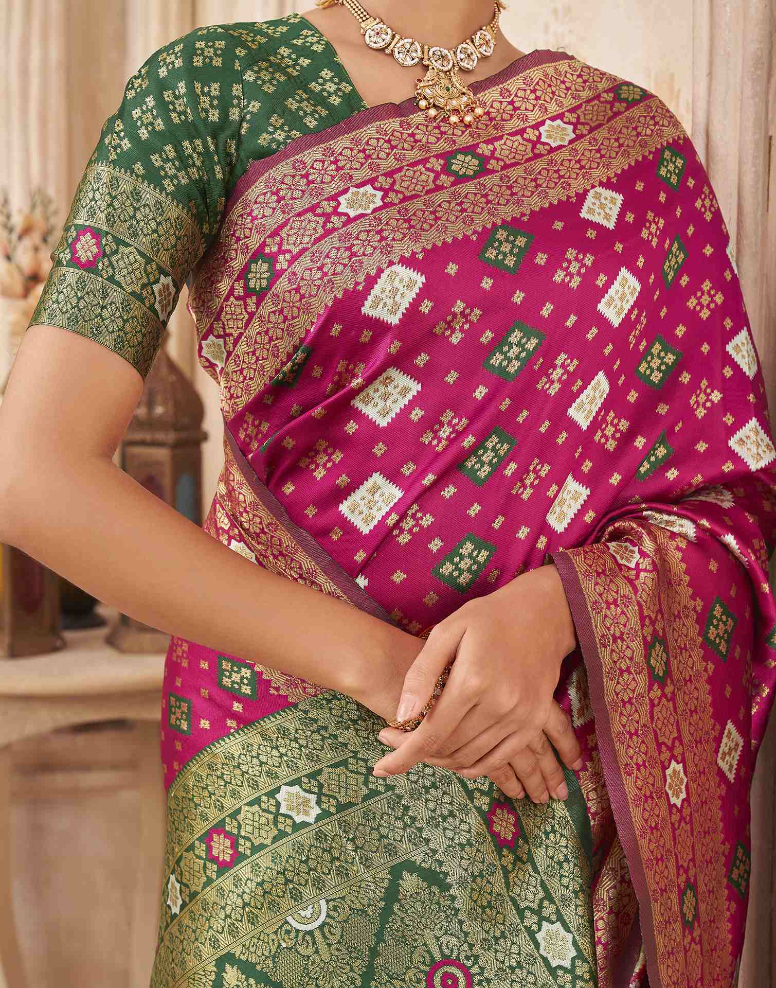 Rani Pink Silk Woven Banarasi Saree