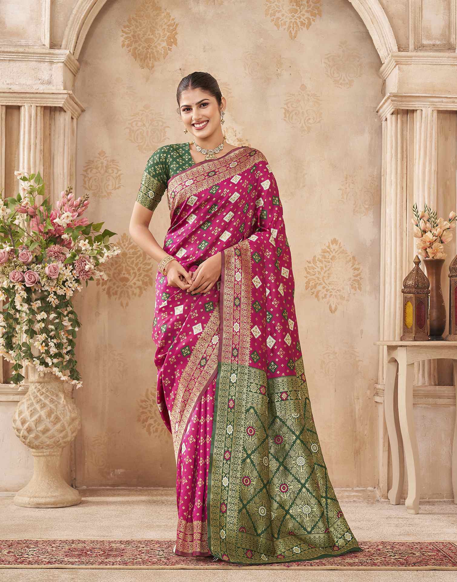 Rani Pink Silk Woven Banarasi Saree