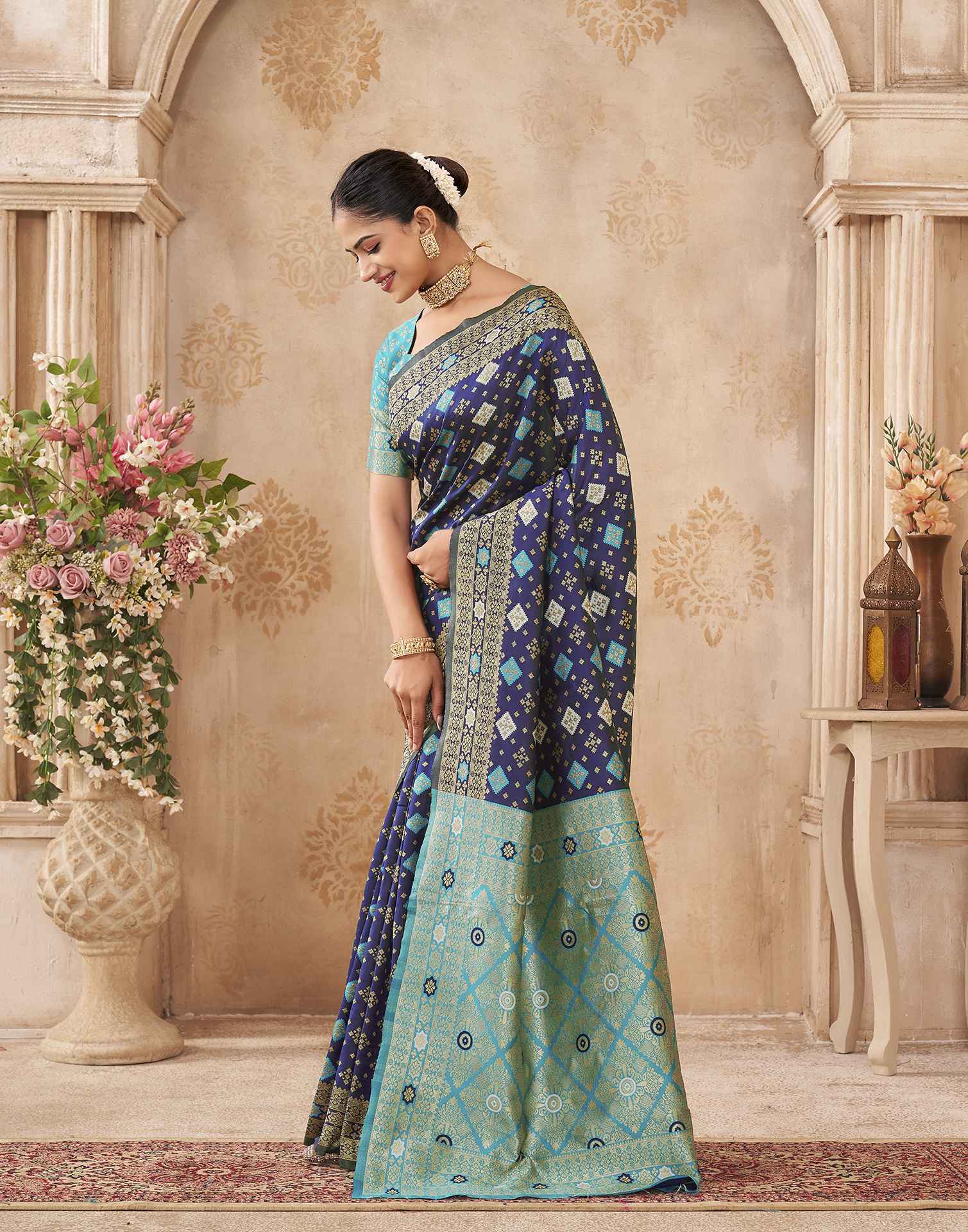 Navy Blue Silk Woven Banarasi Saree