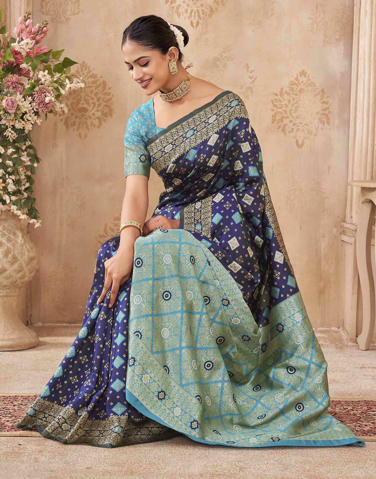 Navy Blue Silk Woven Banarasi Saree