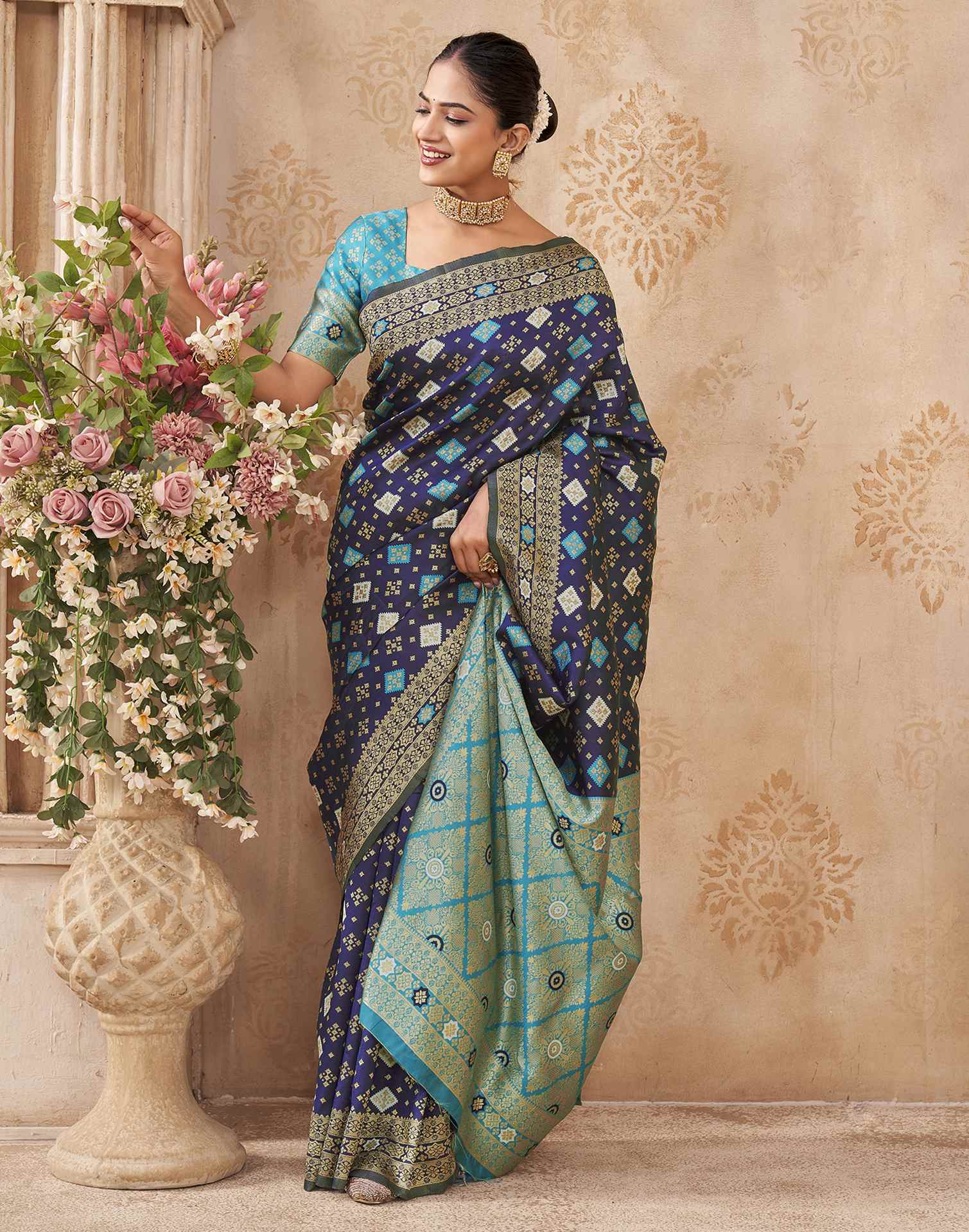 Navy Blue Silk Woven Banarasi Saree