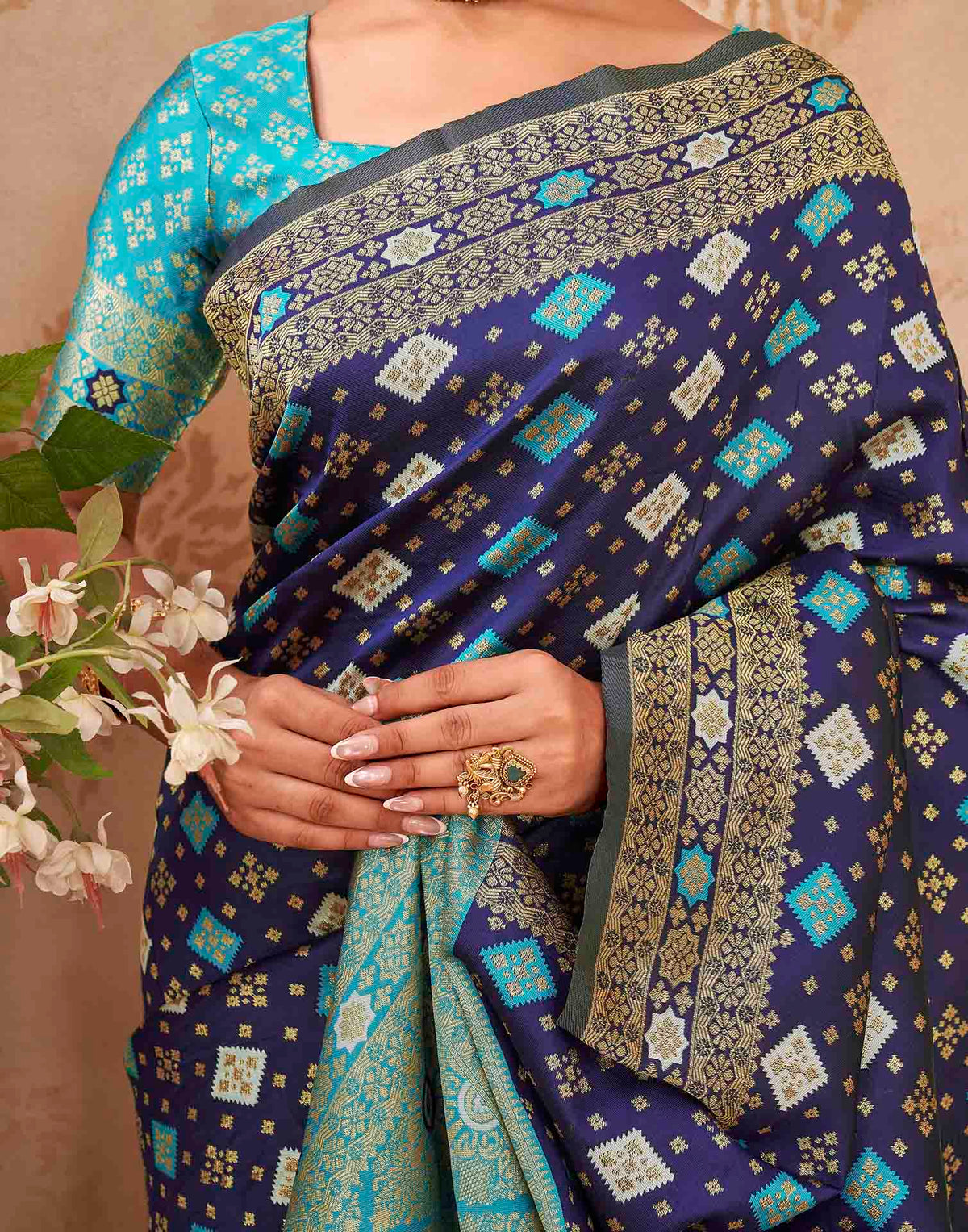Navy Blue Silk Woven Banarasi Saree