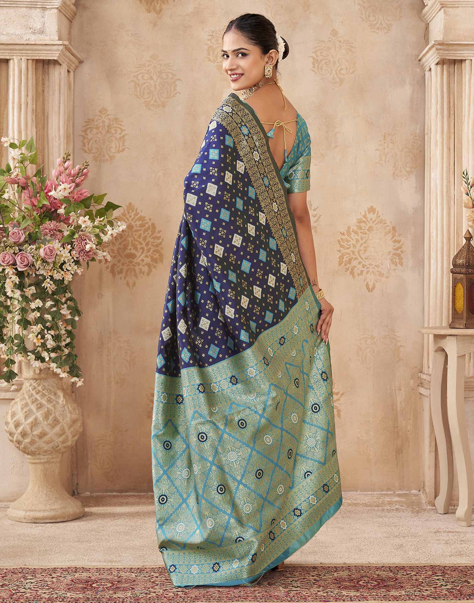 Navy Blue Silk Woven Banarasi Saree