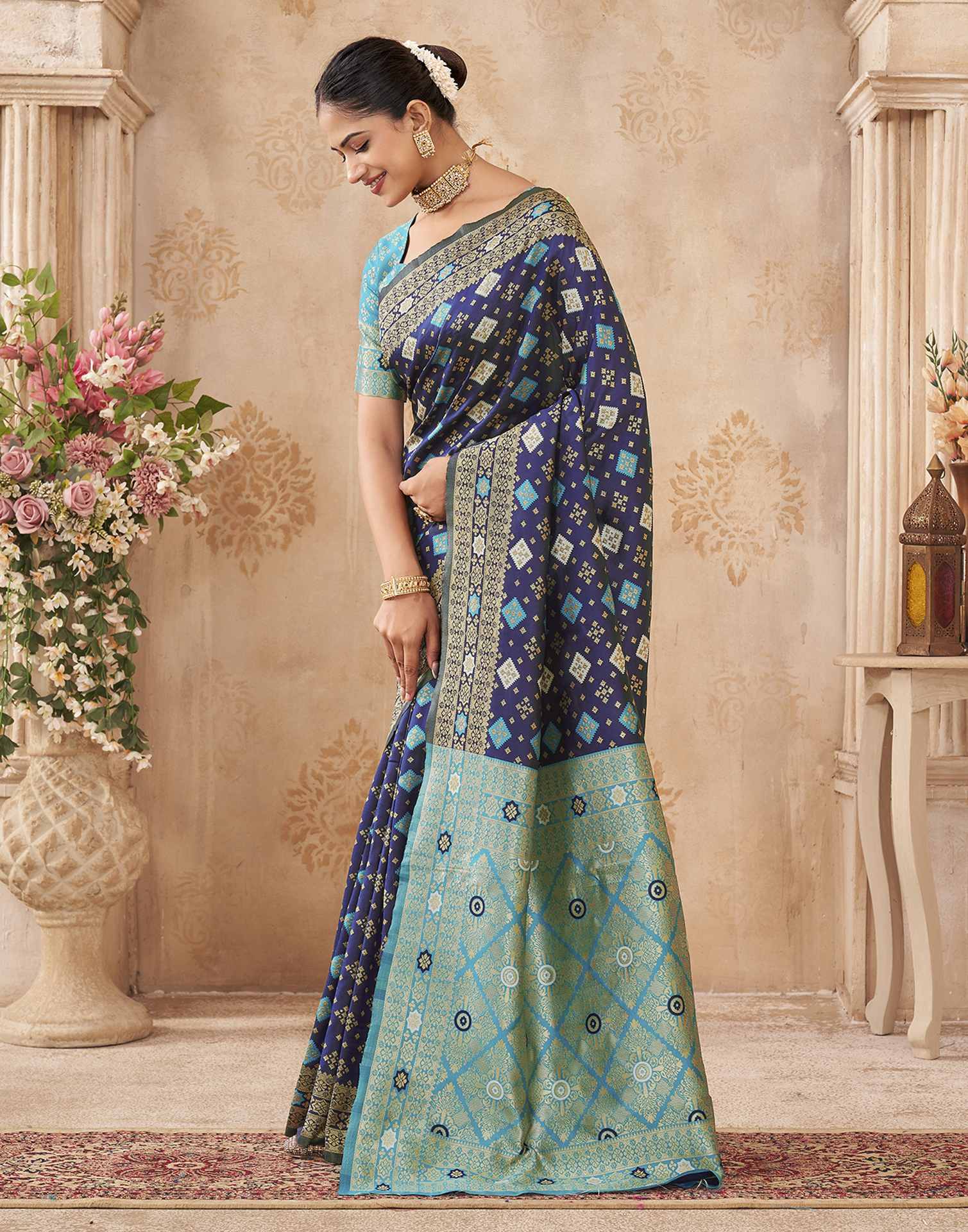 Navy Blue Silk Woven Banarasi Saree