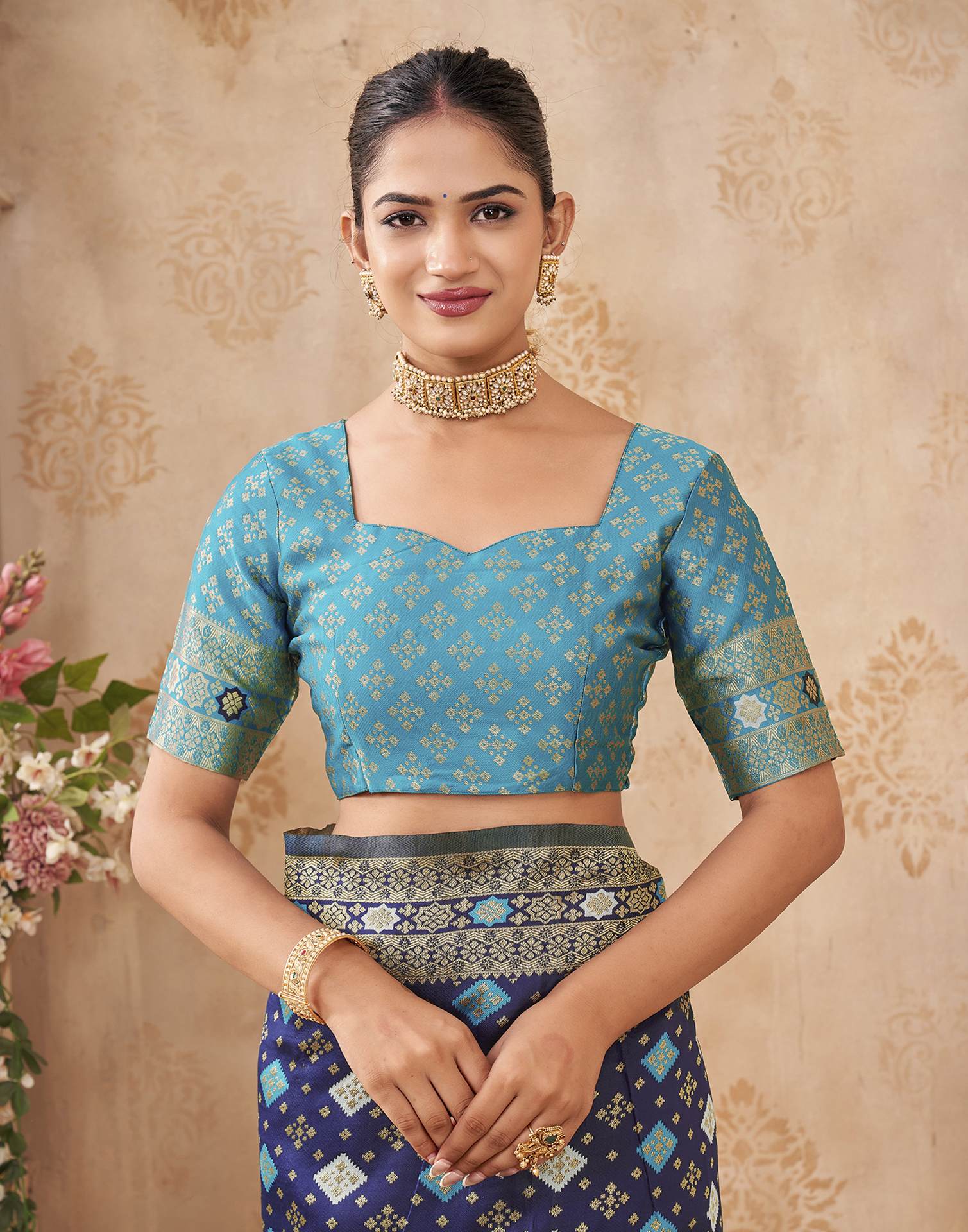 Navy Blue Silk Woven Banarasi Saree