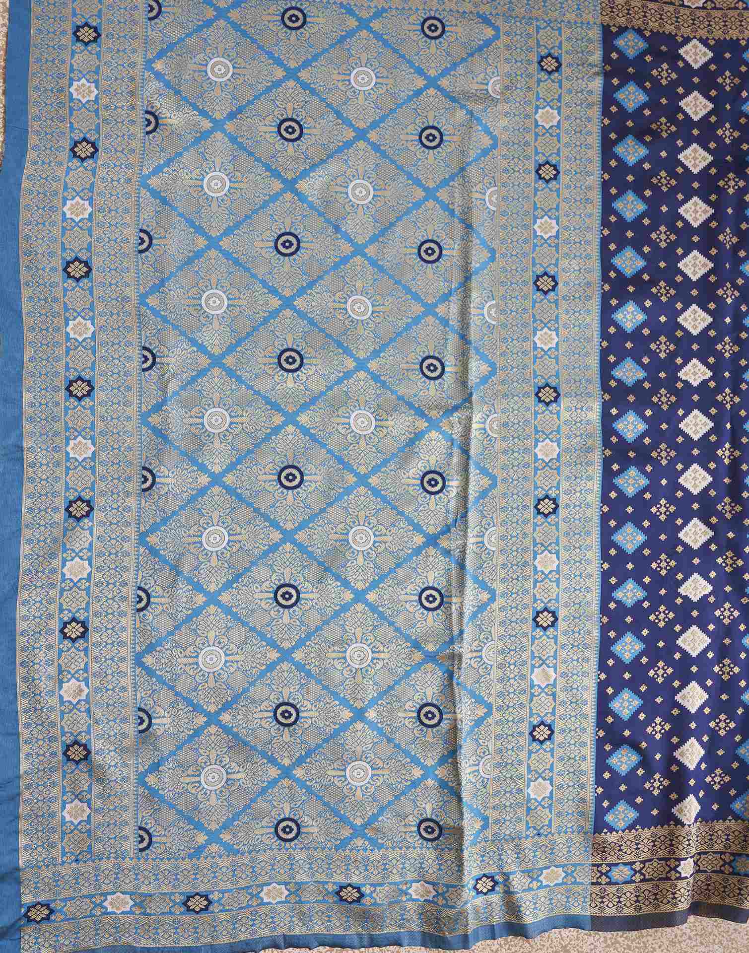 Navy Blue Silk Woven Banarasi Saree