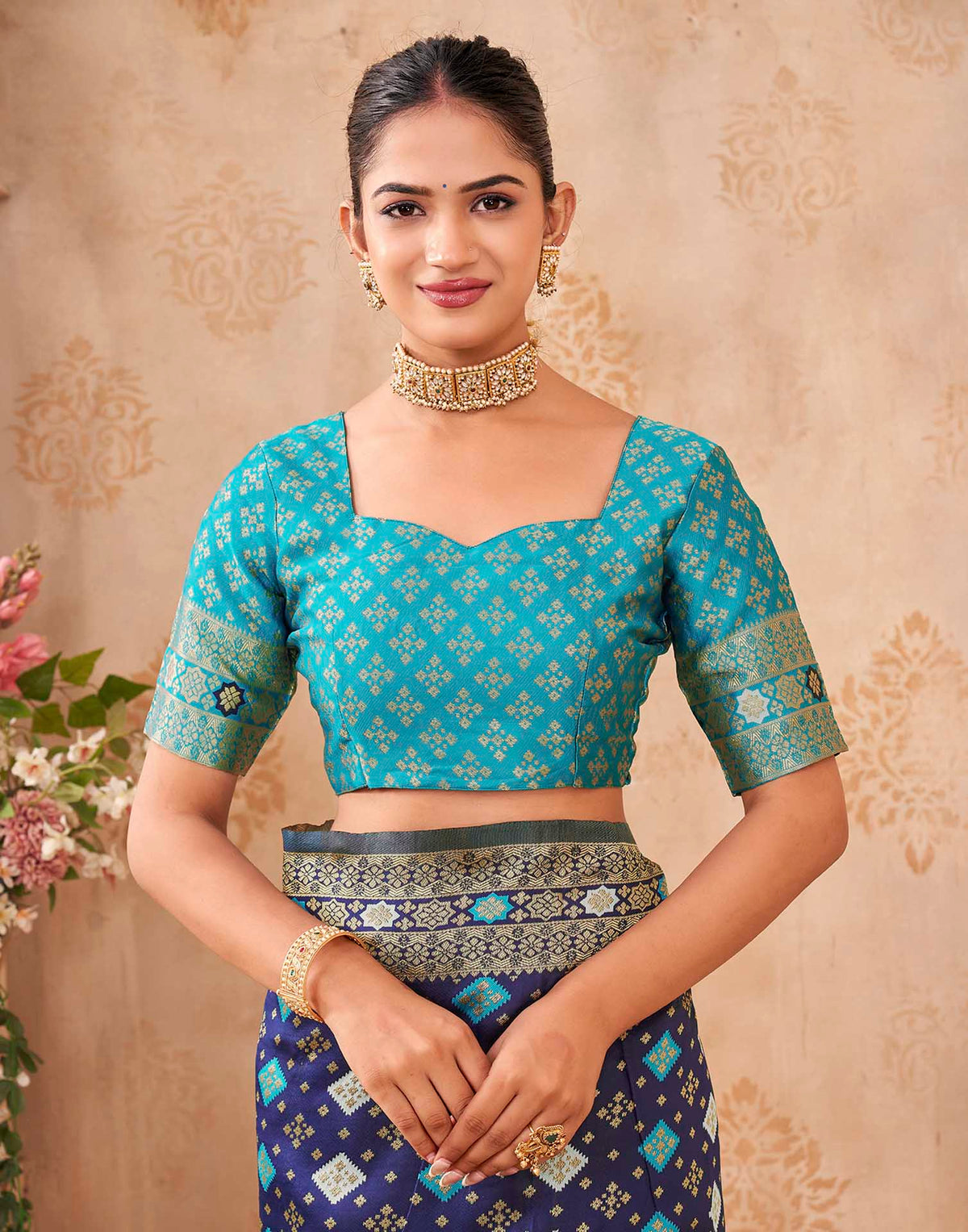 Navy Blue Silk Woven Banarasi Saree