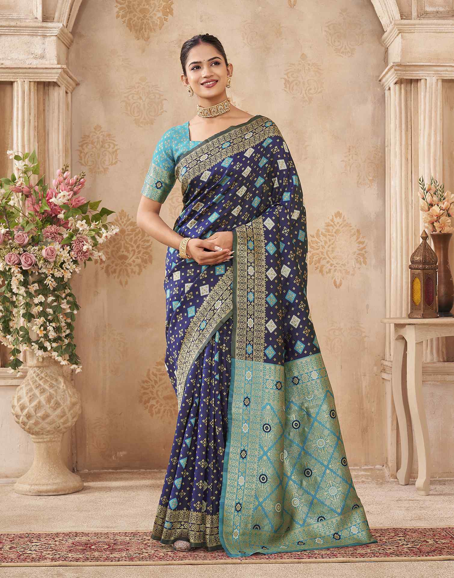 Navy Blue Silk Woven Banarasi Saree
