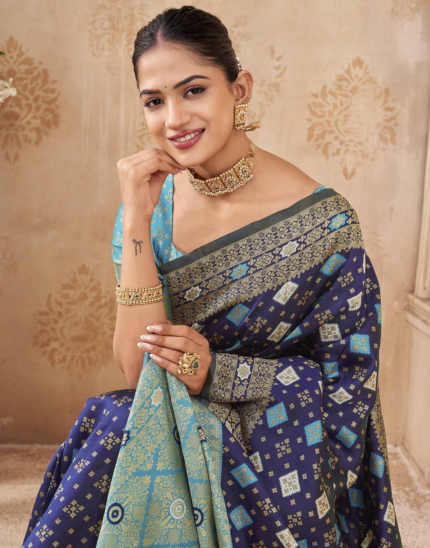 Navy Blue Silk Woven Banarasi Saree