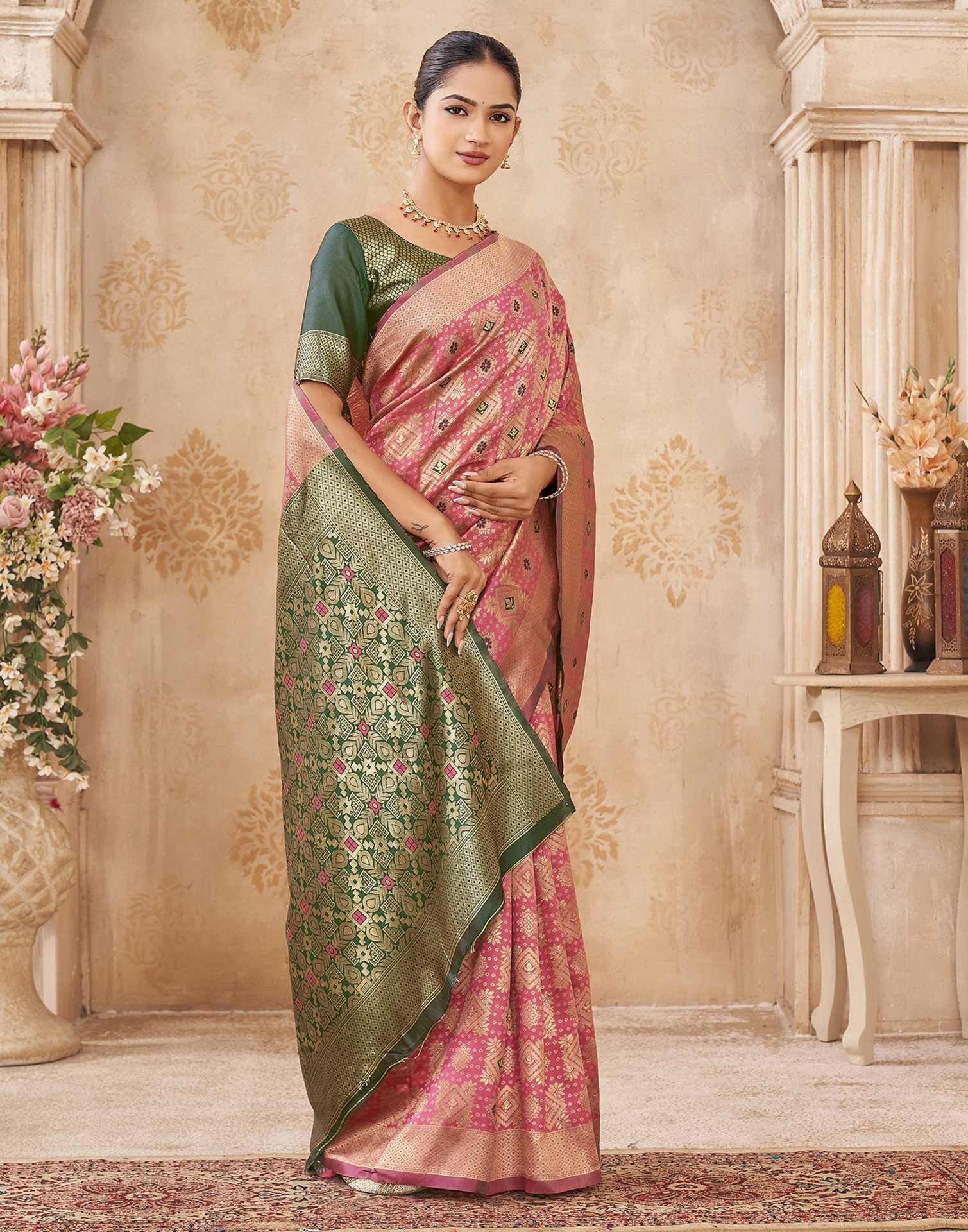 Pink Silk Woven Patola Saree