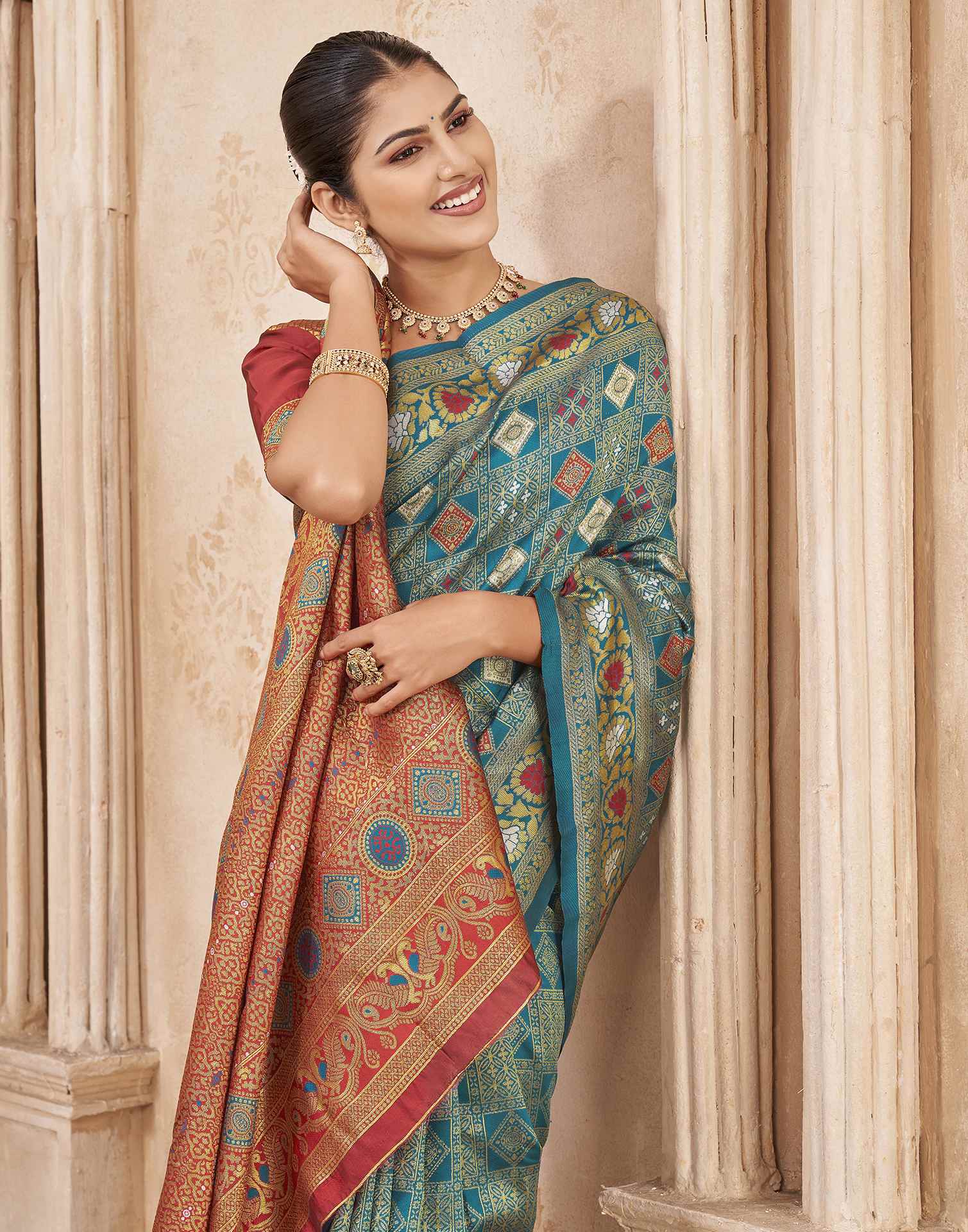 Turquoise Silk Woven Patola Saree