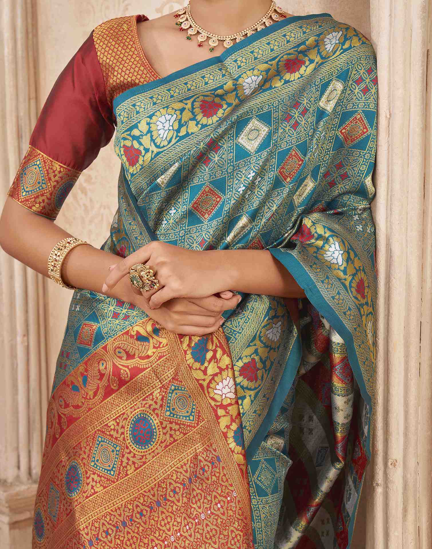 Turquoise Silk Woven Patola Saree