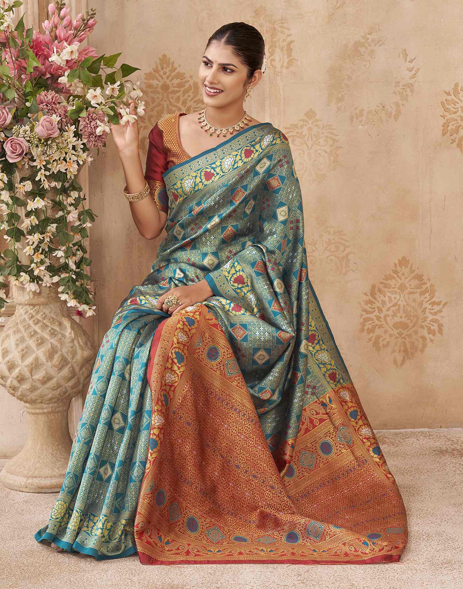 Turquoise Silk Woven Patola Saree