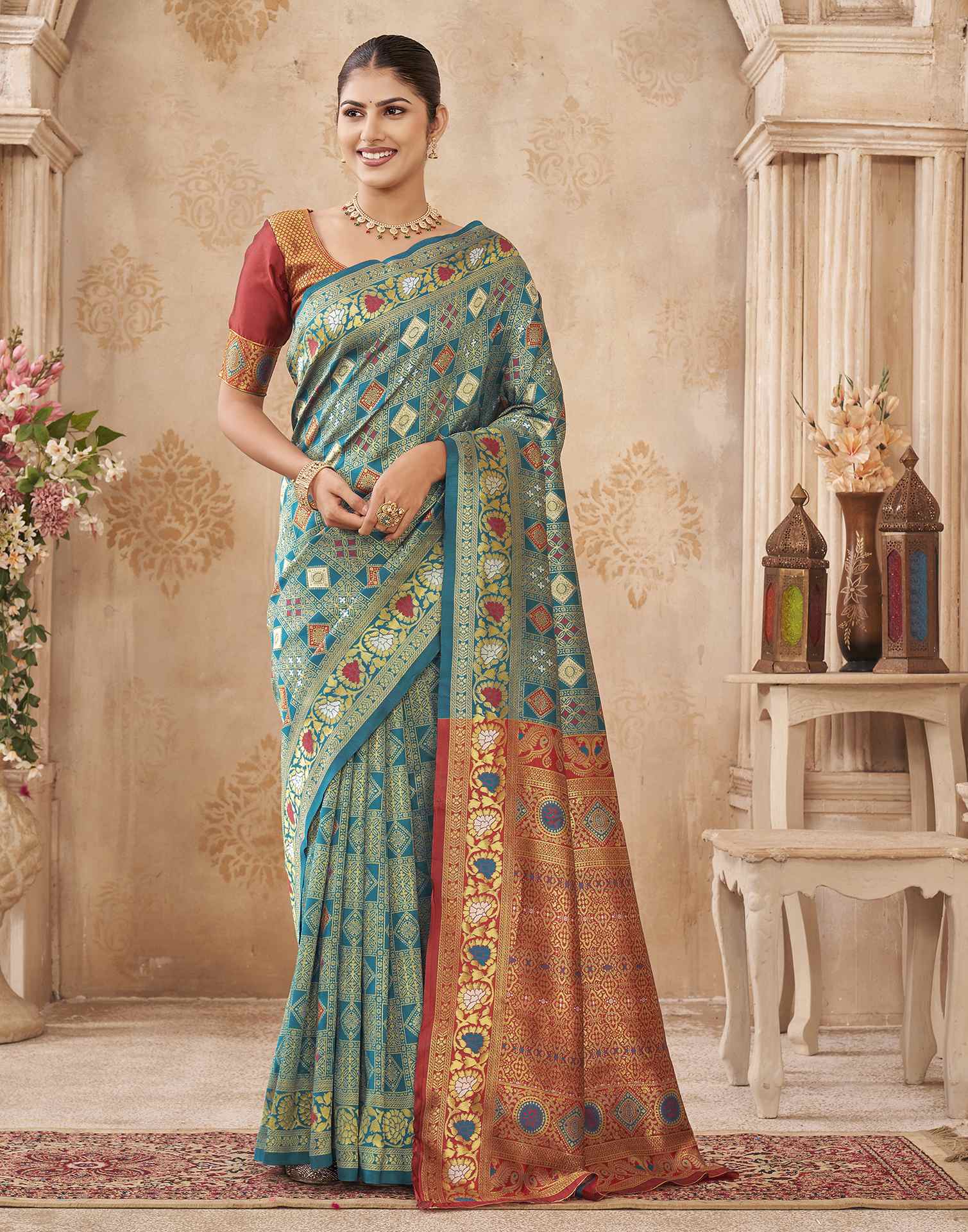 Turquoise Silk Woven Patola Saree