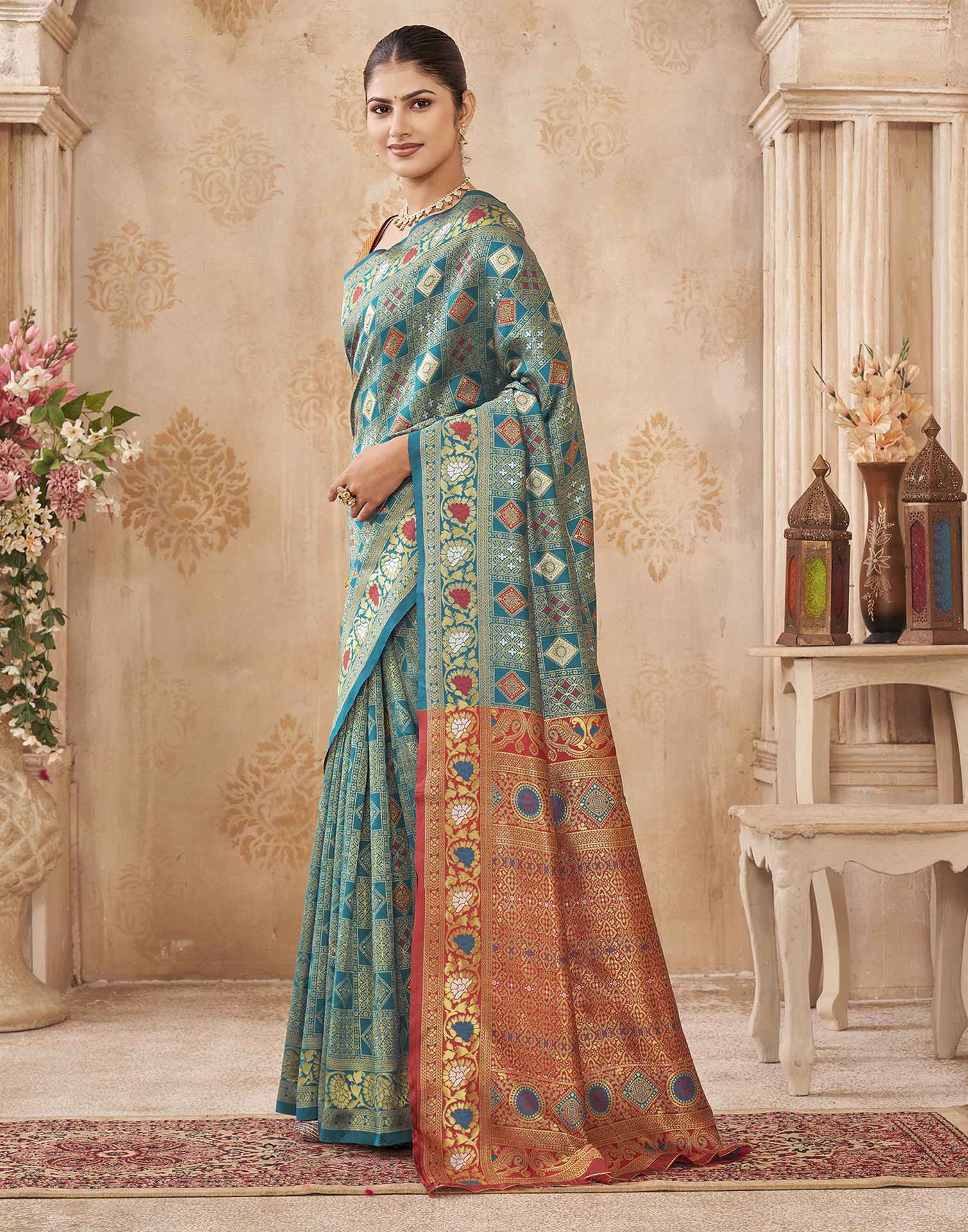 Turquoise Silk Woven Patola Saree