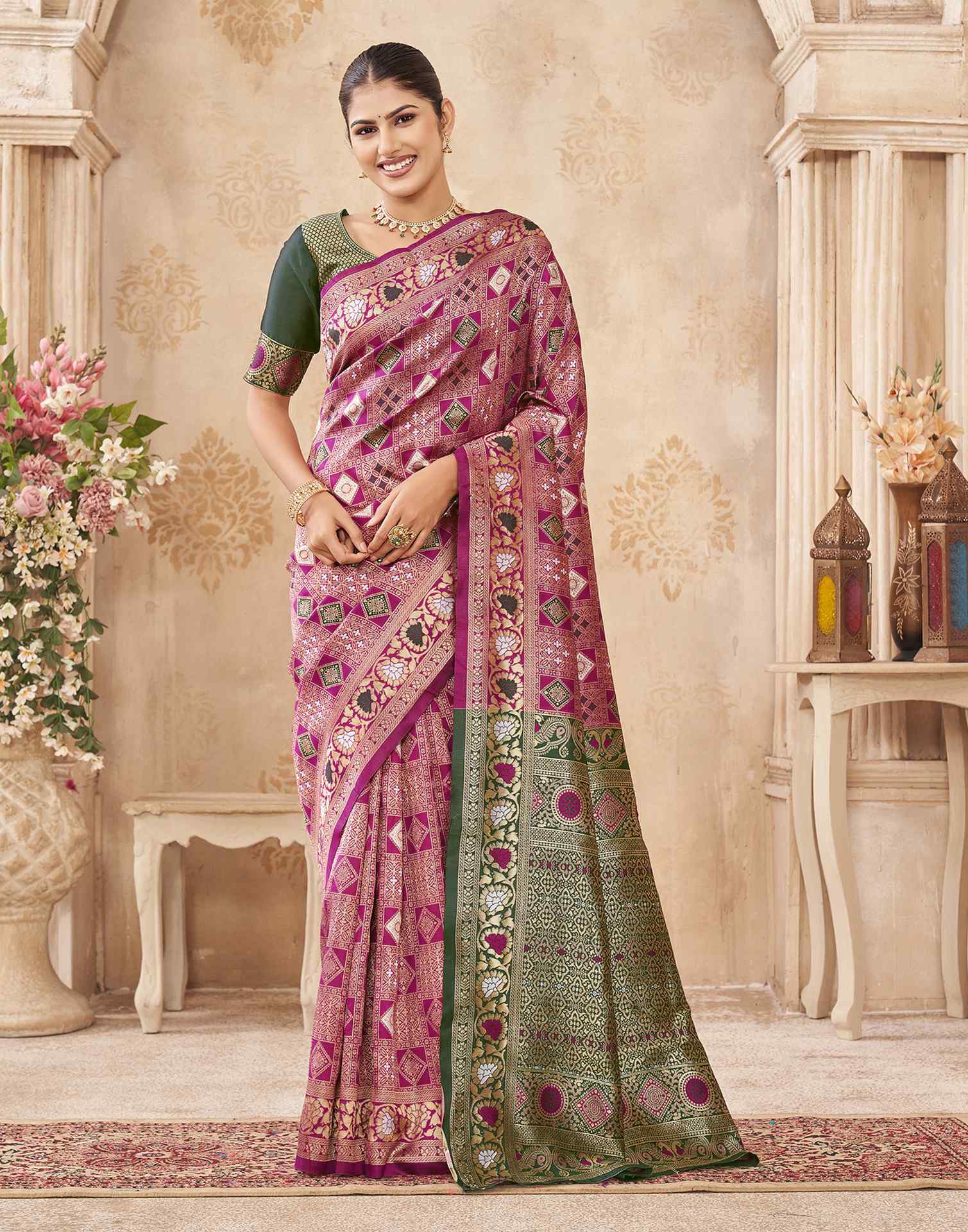 Pink Silk Woven Patola Saree