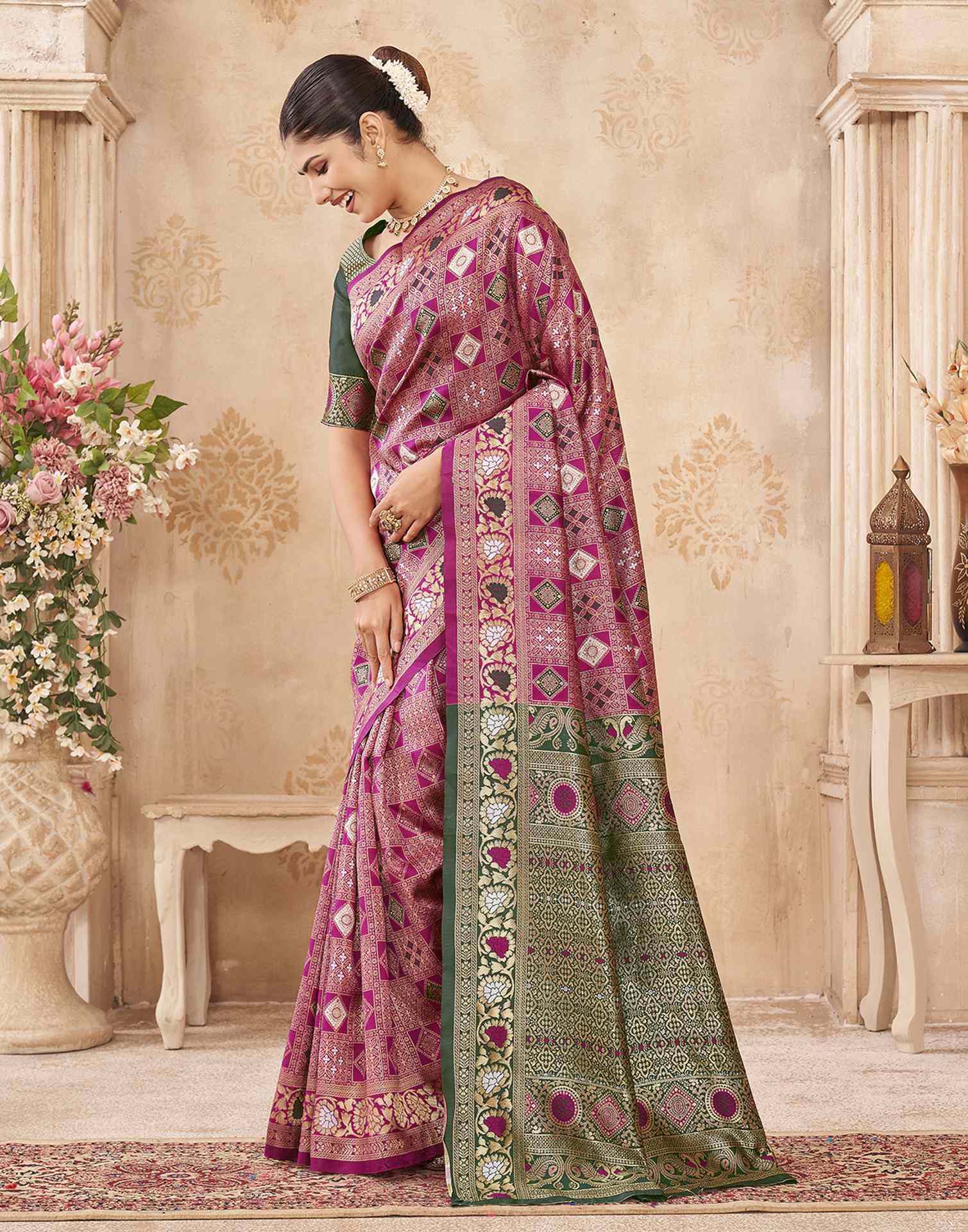 Pink Silk Woven Patola Saree