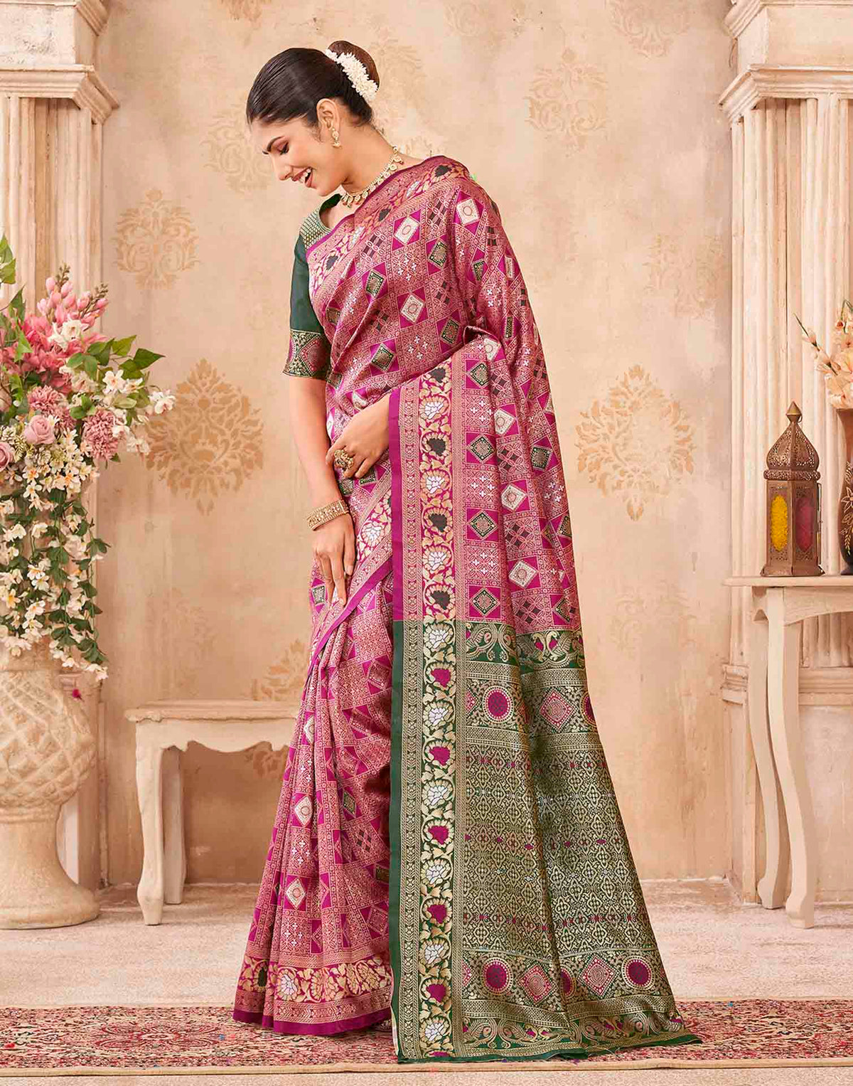 Pink Silk Woven Patola Saree