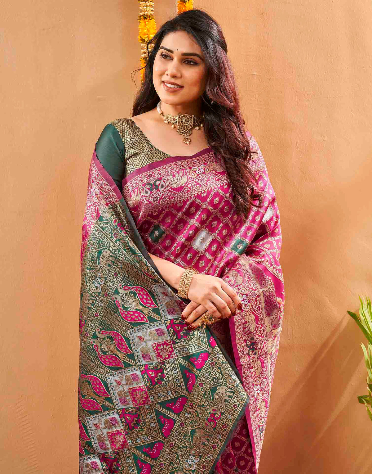 Pink Silk Woven Banarasi Saree