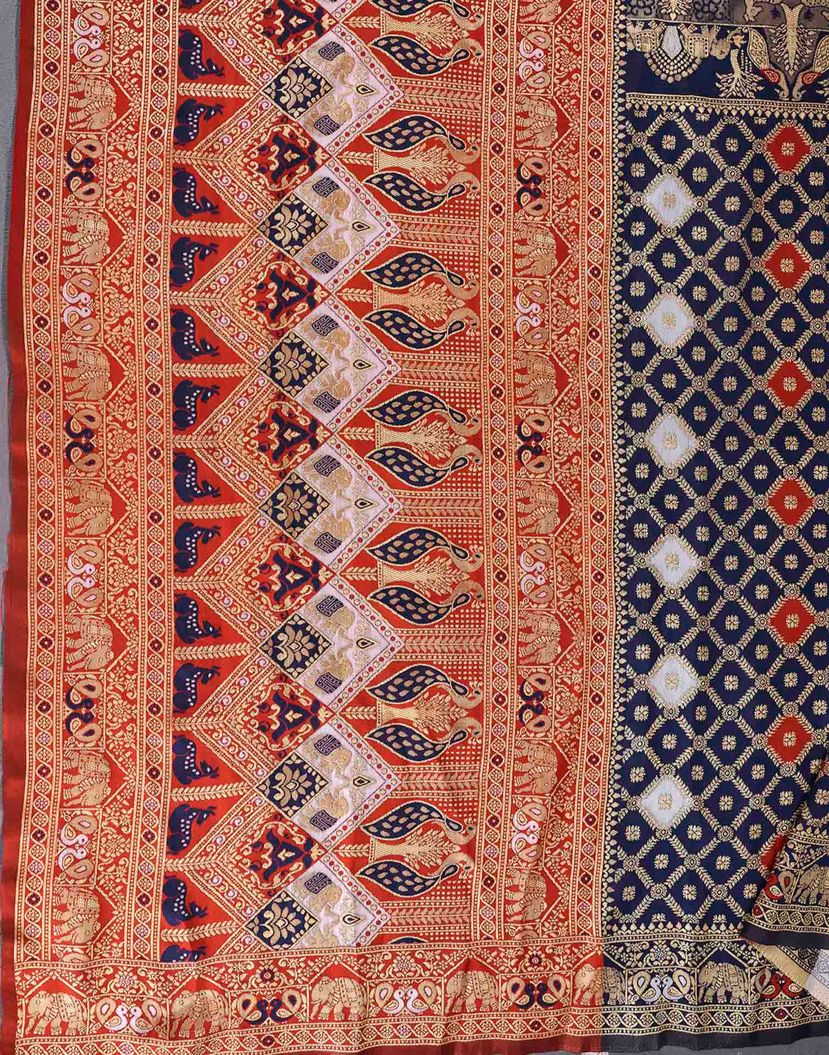 Navy Blue Silk Woven Banarasi Saree