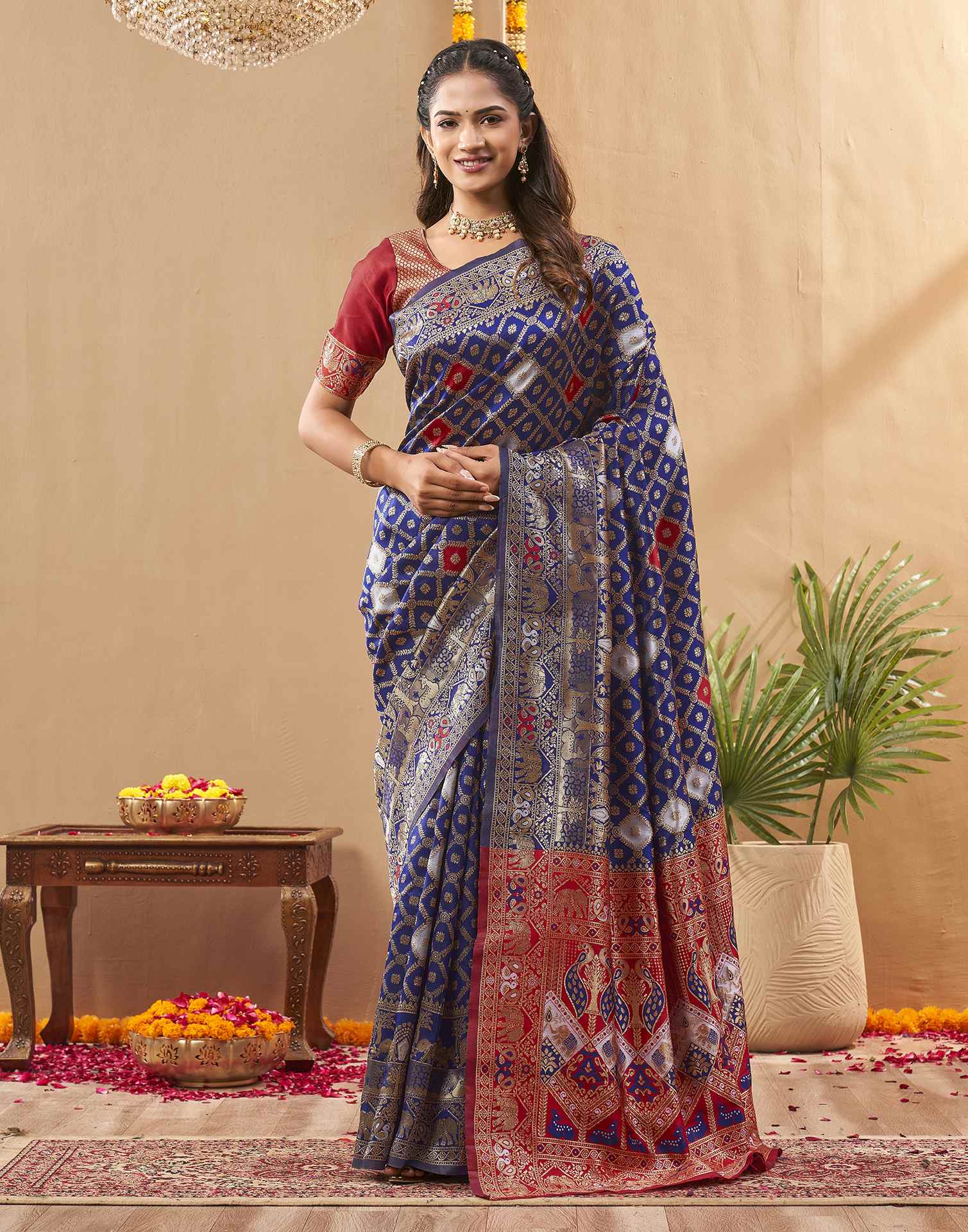 Navy Blue Silk Woven Banarasi Saree