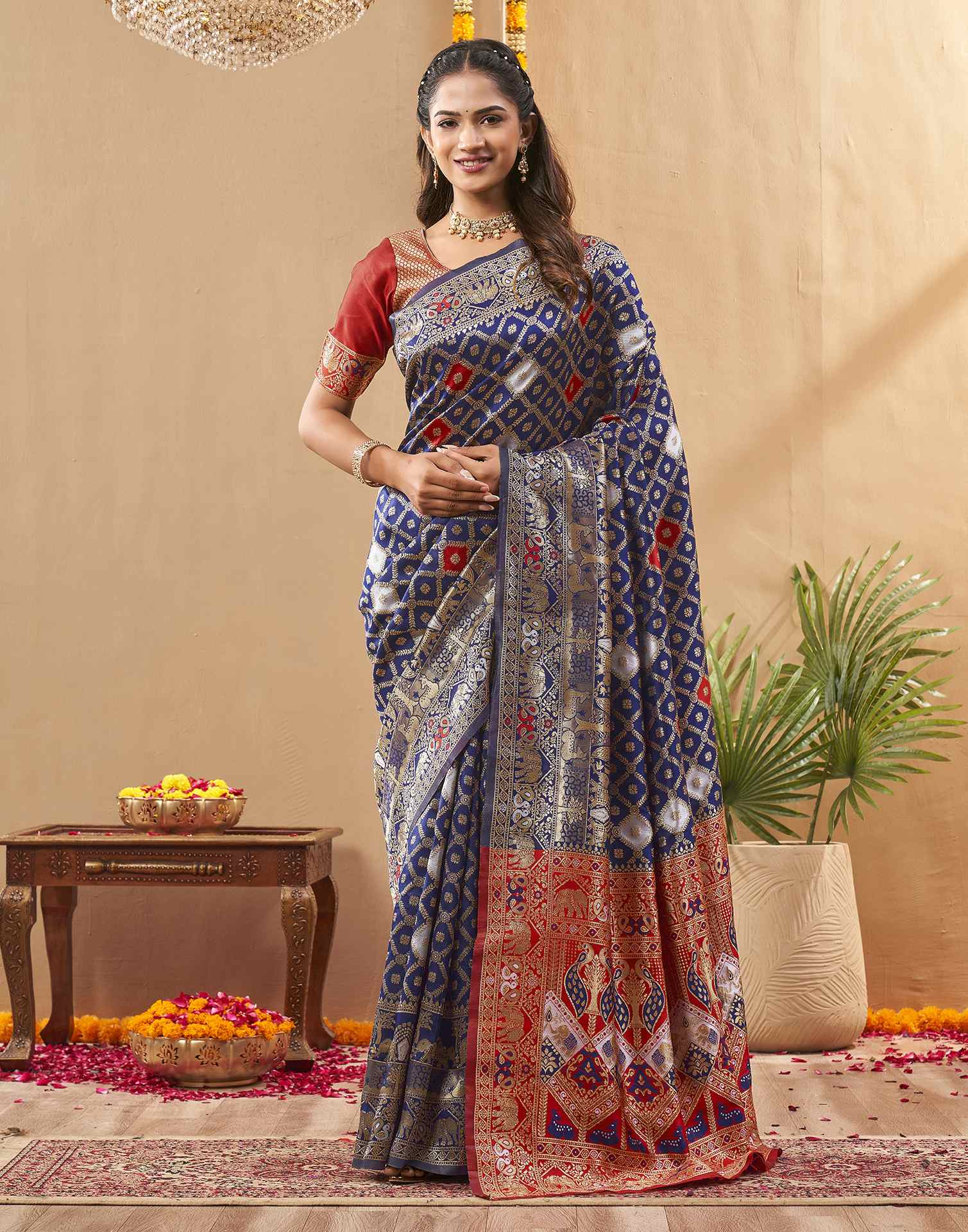 Navy Blue Silk Woven Banarasi Saree