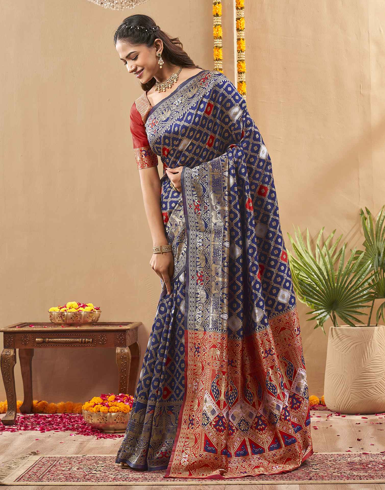 Navy Blue Silk Woven Banarasi Saree