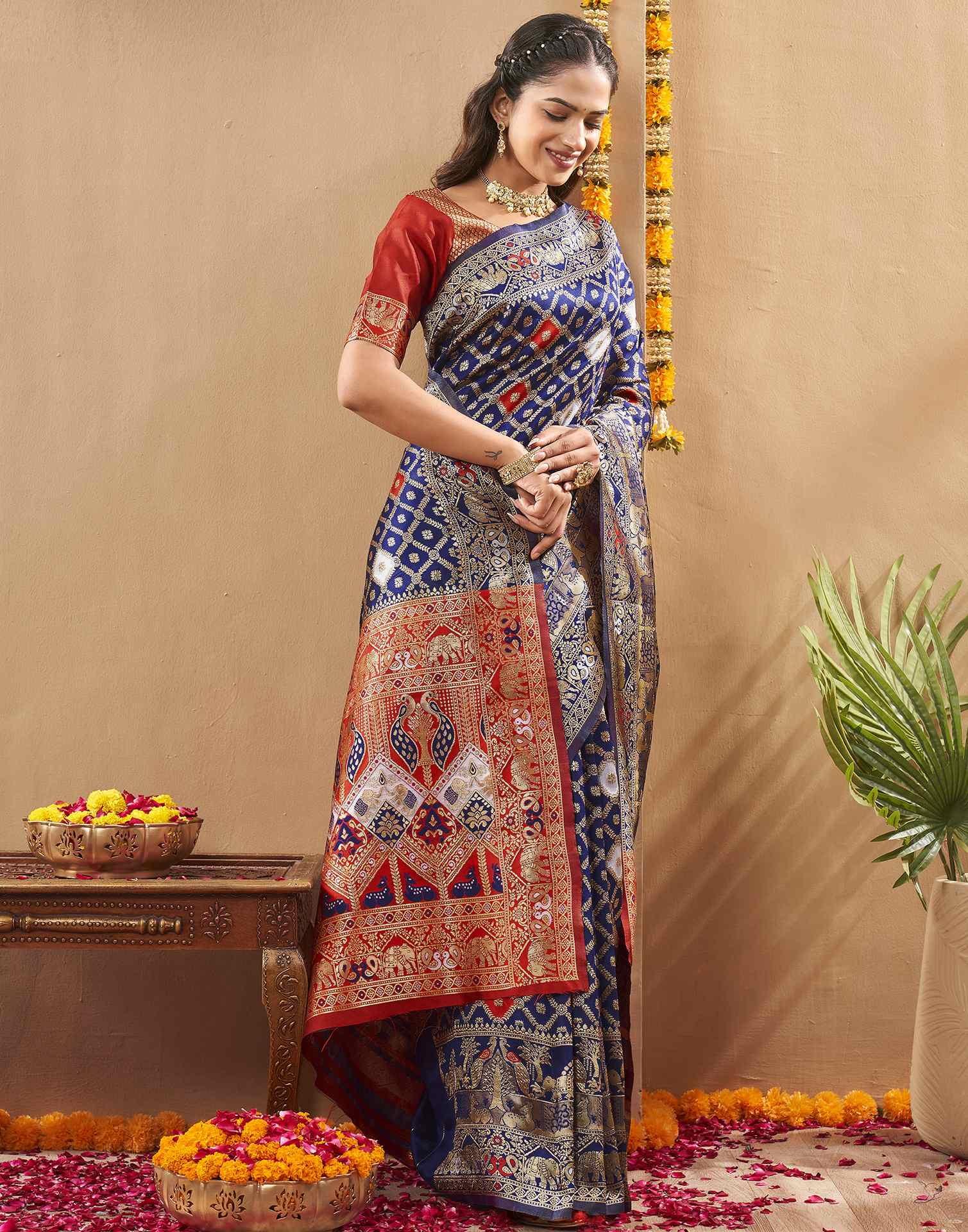 Navy Blue Silk Woven Banarasi Saree