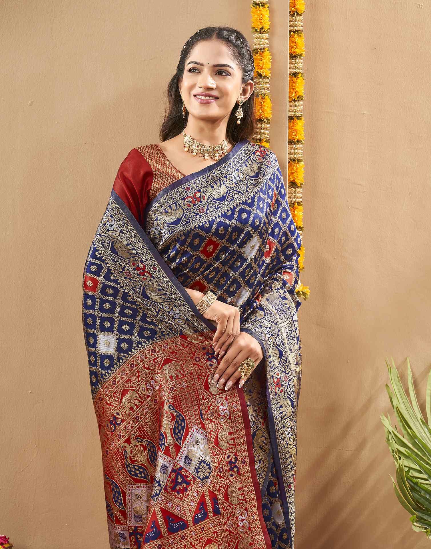 Navy Blue Silk Woven Banarasi Saree