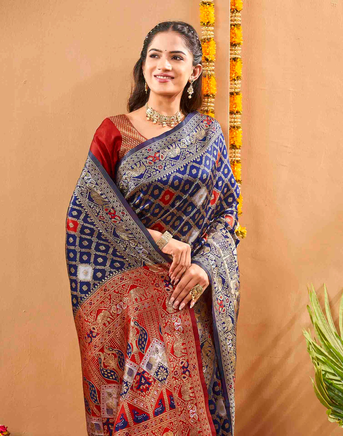 Navy Blue Silk Woven Banarasi Saree