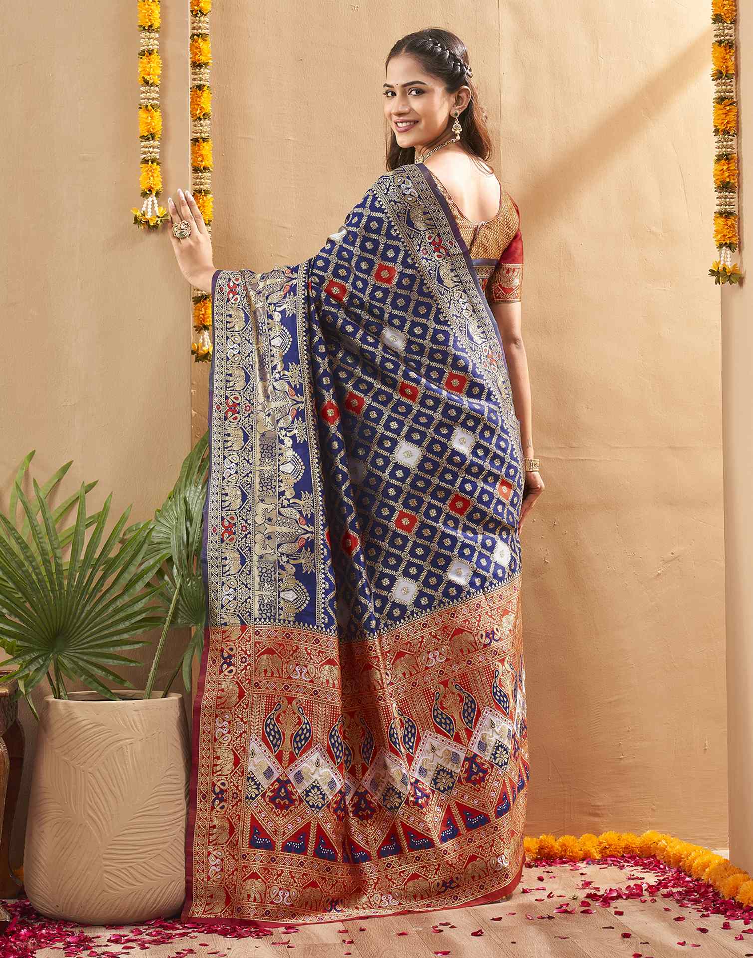 Navy Blue Silk Woven Banarasi Saree