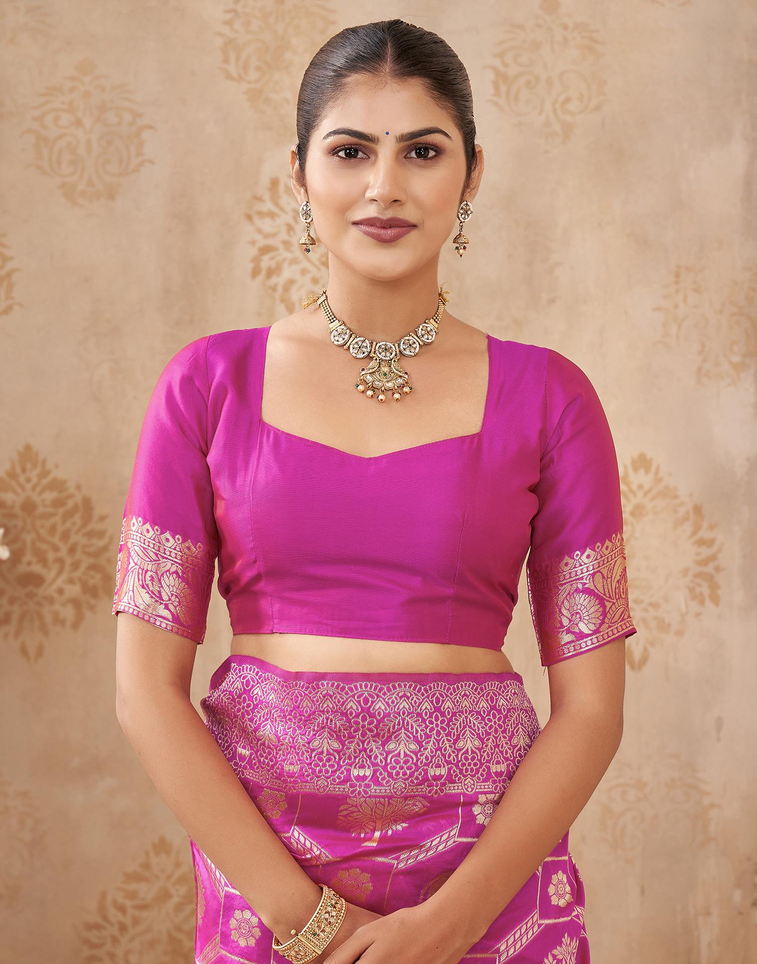Pink Silk Woven Banarasi Saree