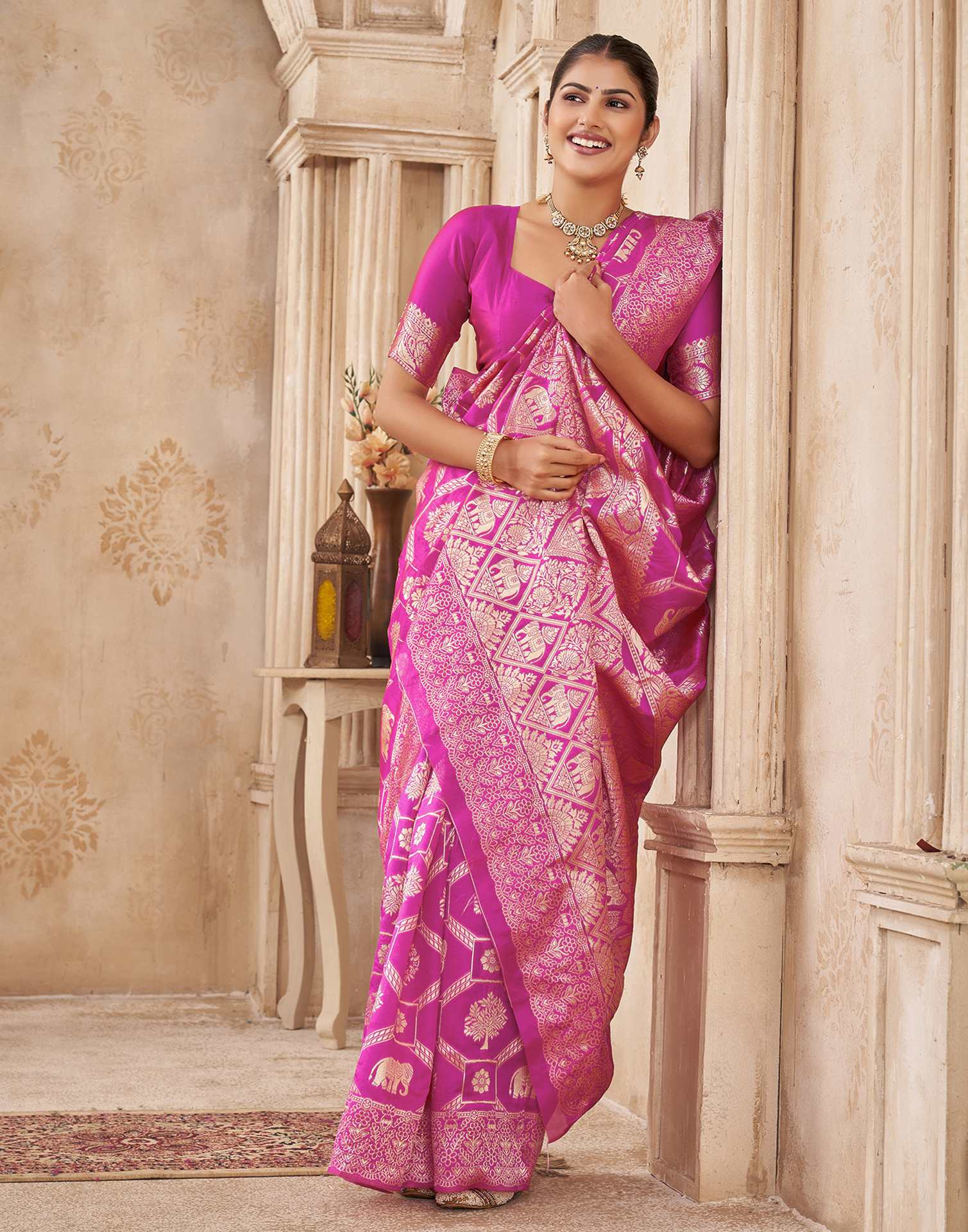 Pink Silk Woven Banarasi Saree