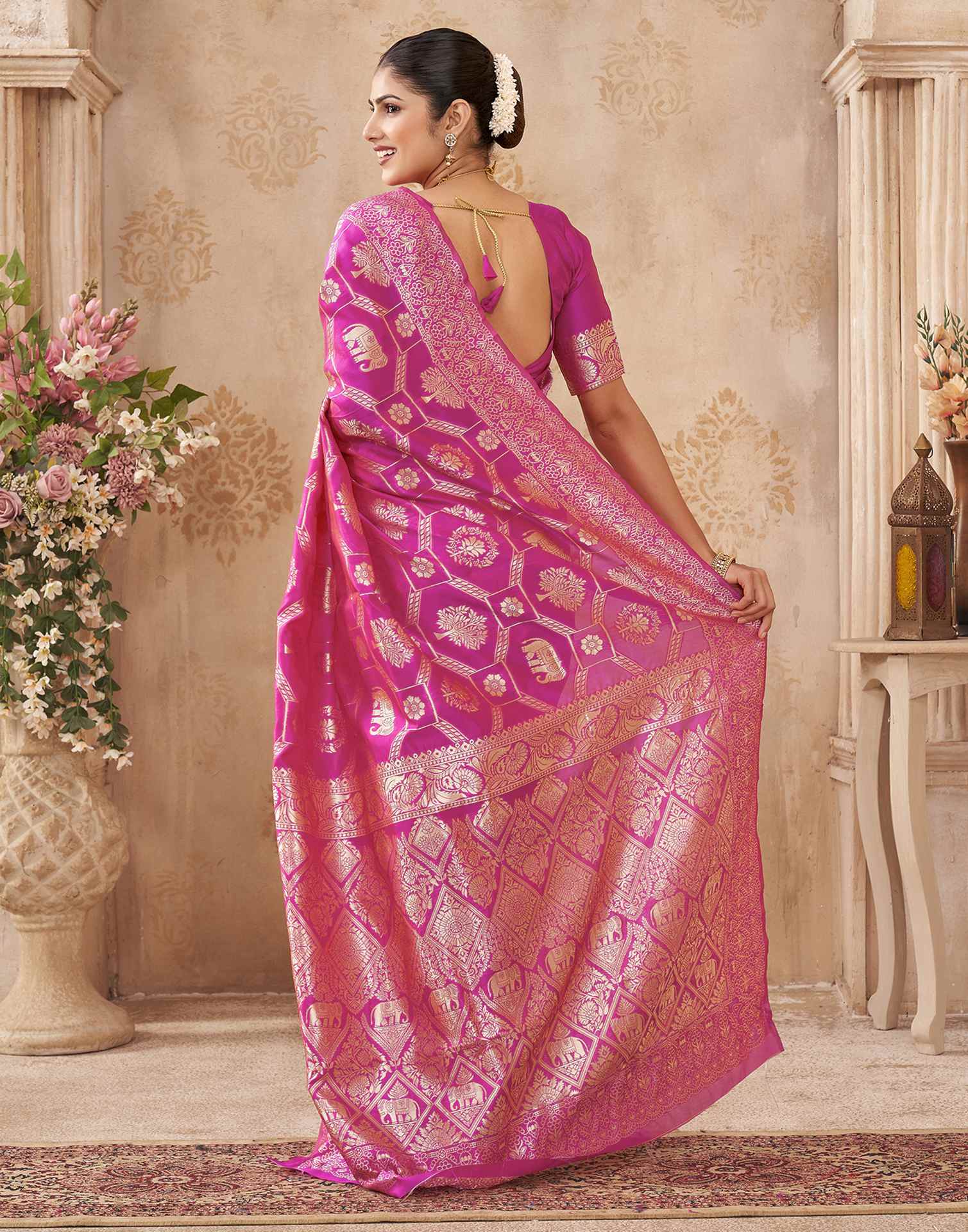 Pink Silk Woven Banarasi Saree