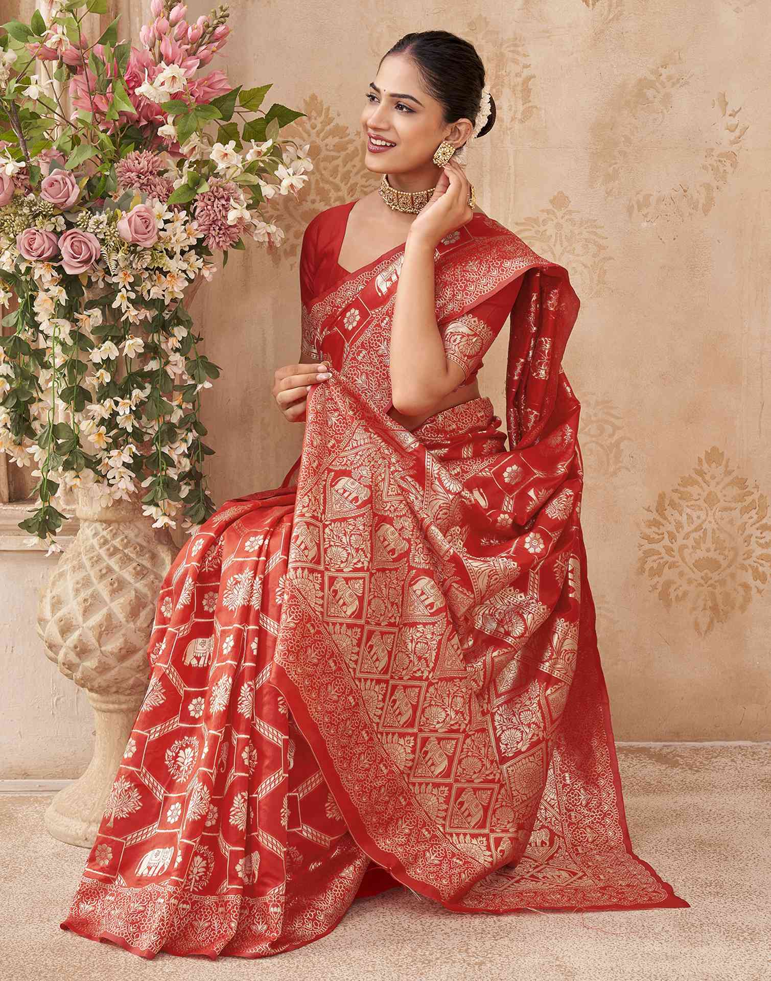 Red Silk Woven Banarasi Saree
