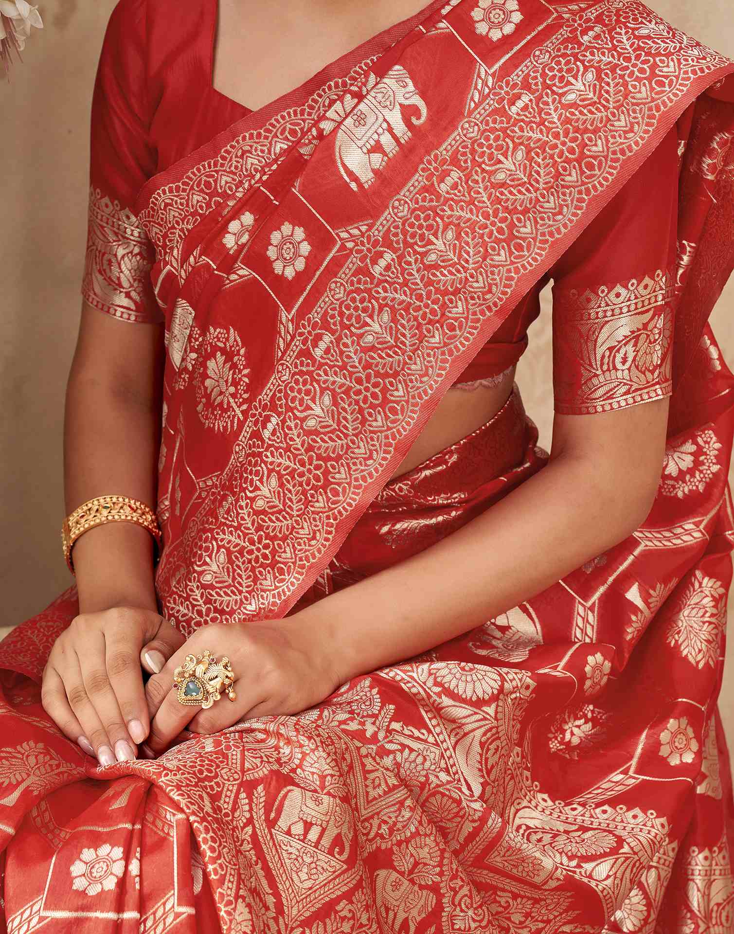 Red Silk Woven Banarasi Saree