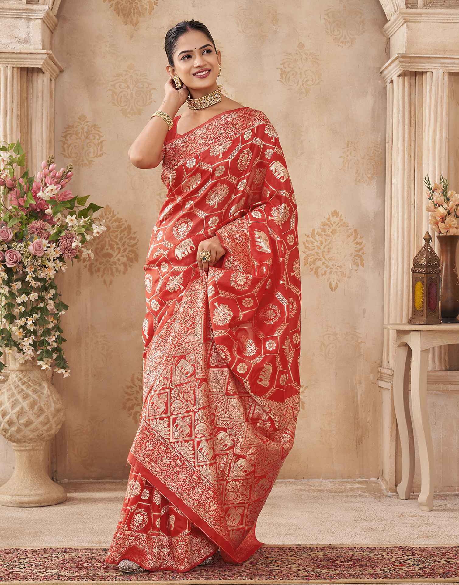 Red Silk Woven Banarasi Saree