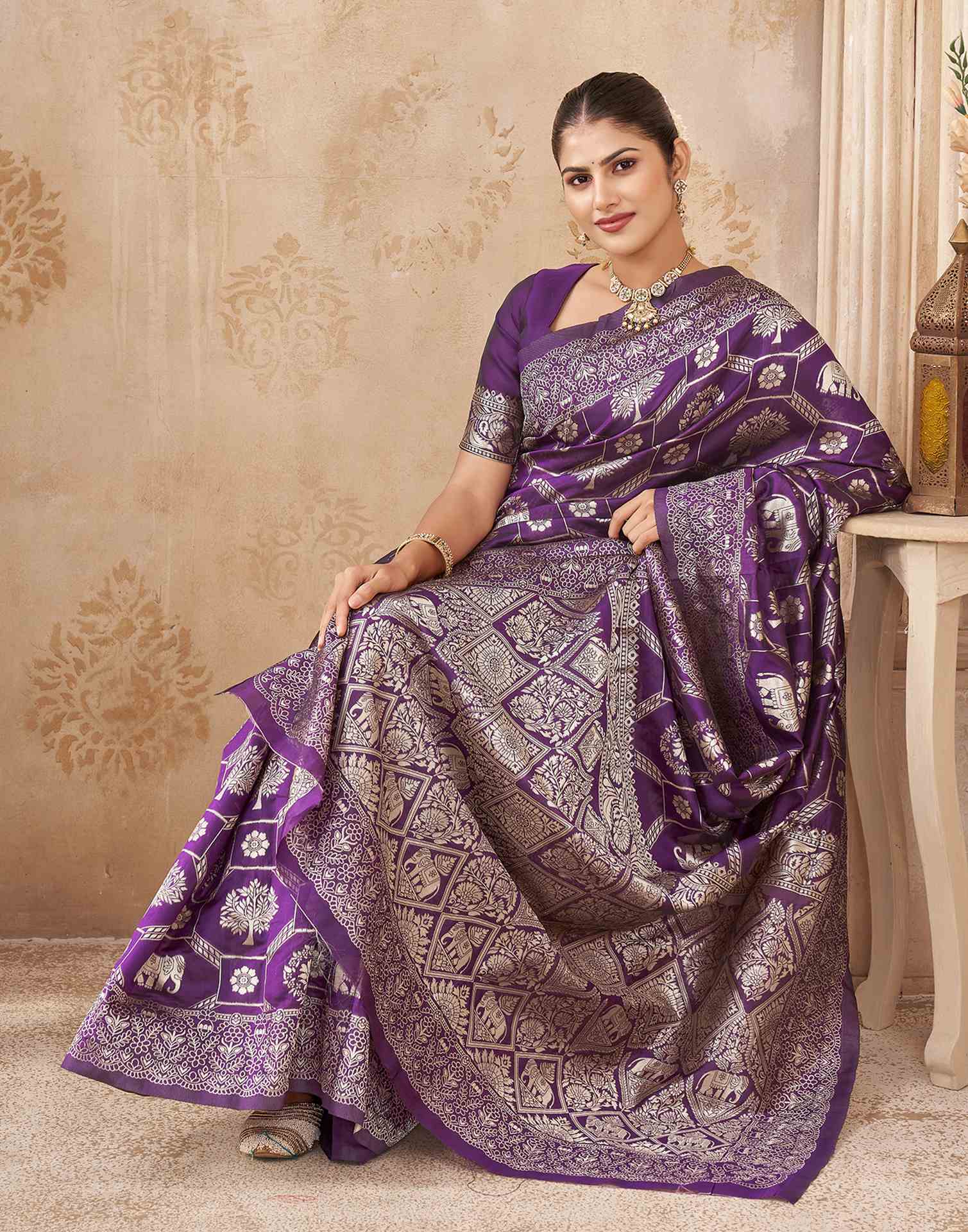 Purple Silk Woven Banarasi Saree
