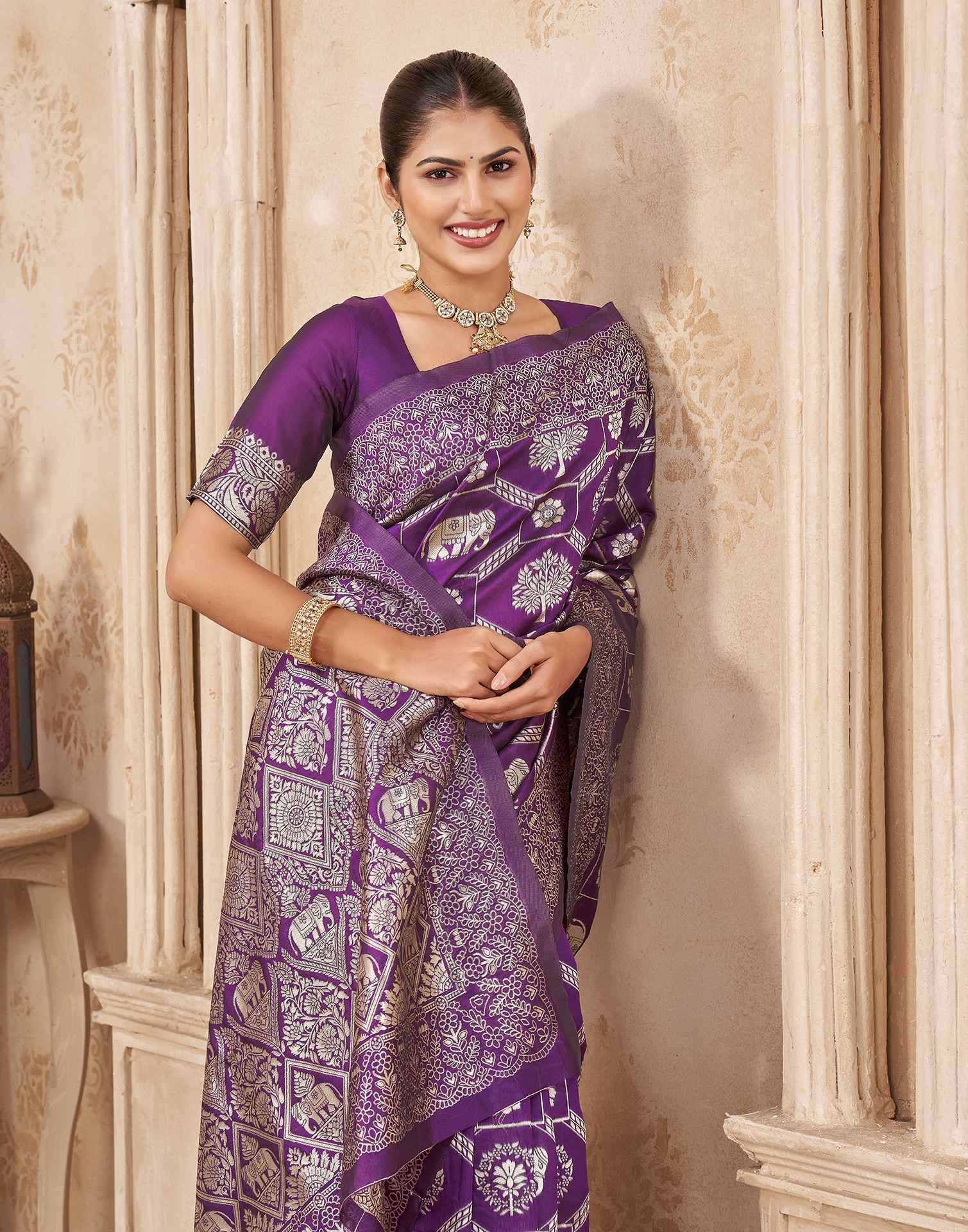 Purple Silk Woven Banarasi Saree