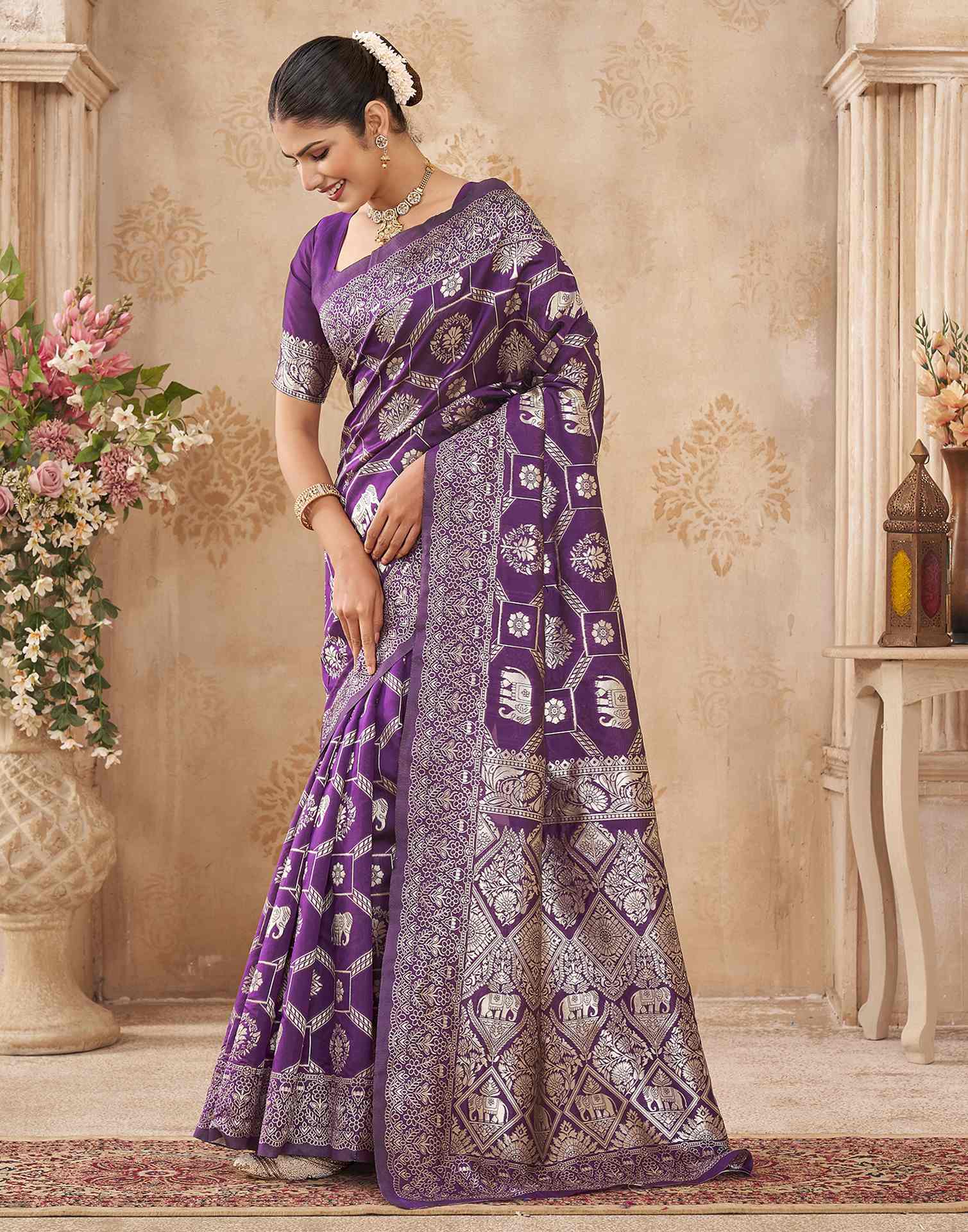 Purple Silk Woven Banarasi Saree