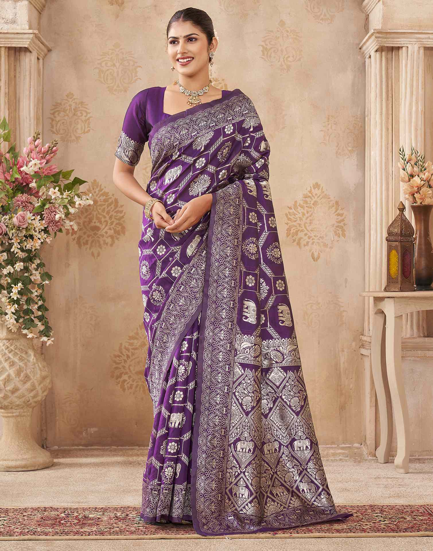 Purple Silk Woven Banarasi Saree