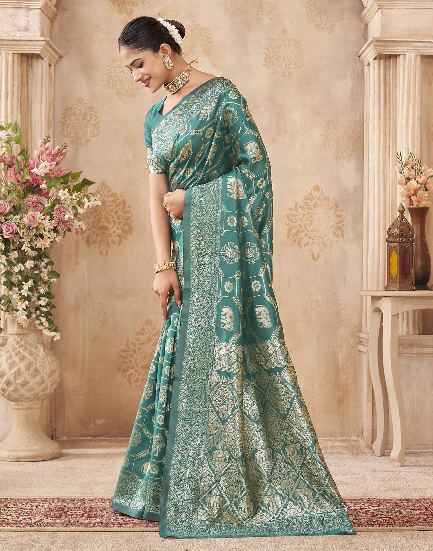 Turquoise Silk Woven Banarasi Saree