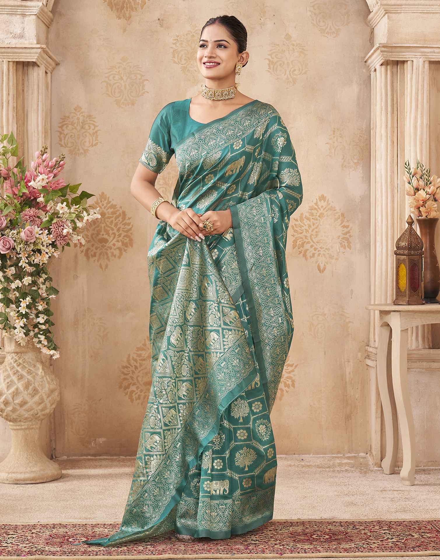 Turquoise Silk Woven Banarasi Saree
