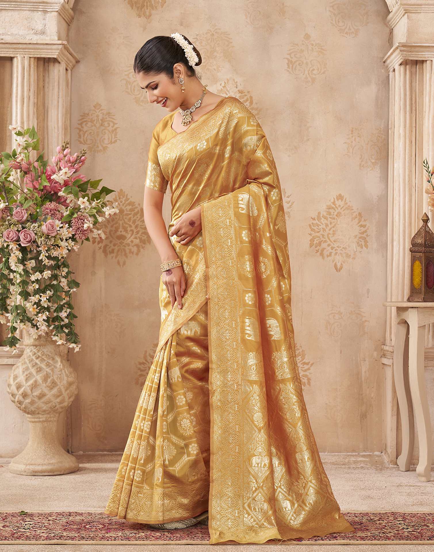 Turmeric Yellow Silk Woven Banarasi Saree