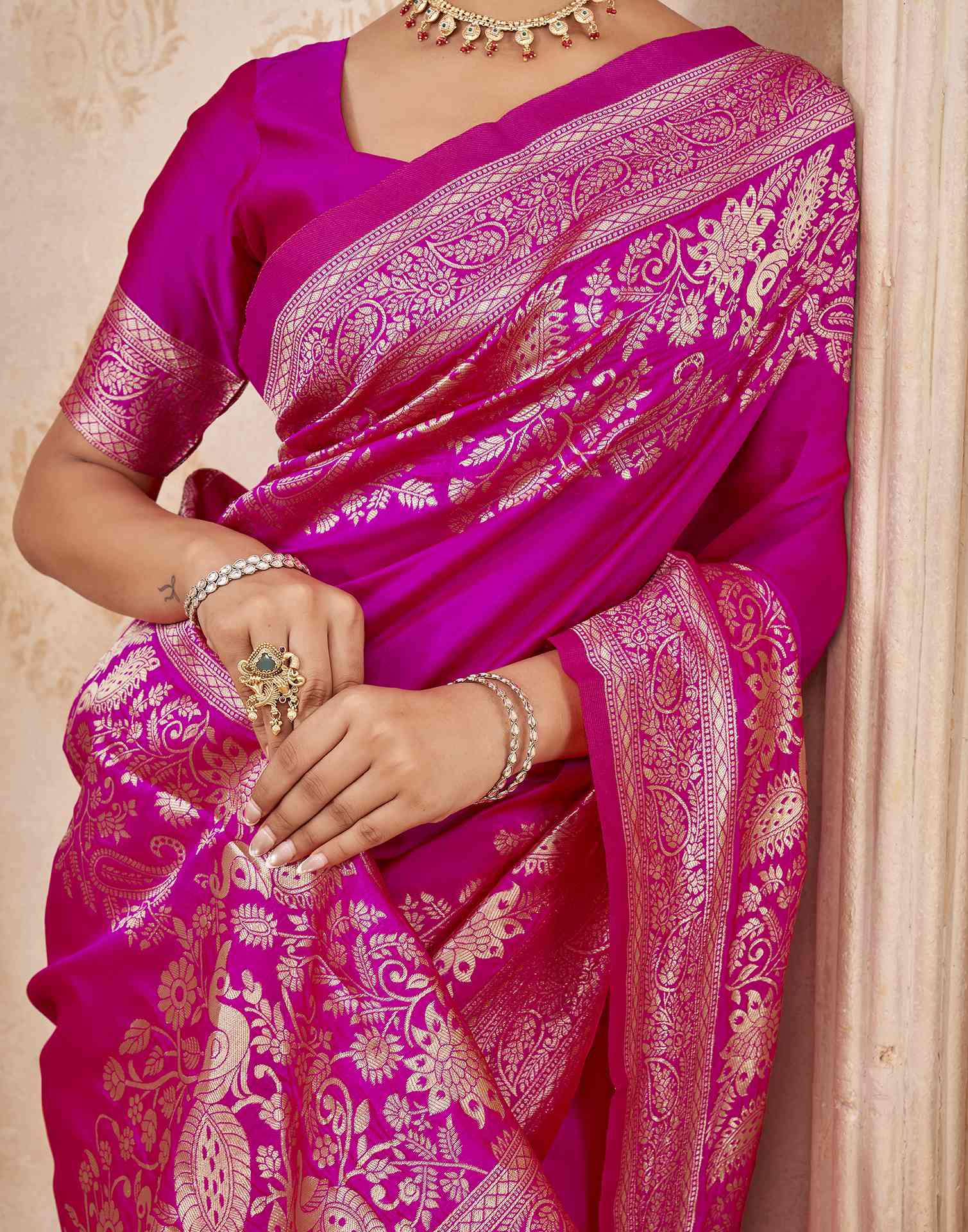 Dark Pink Silk Woven Banarasi Saree